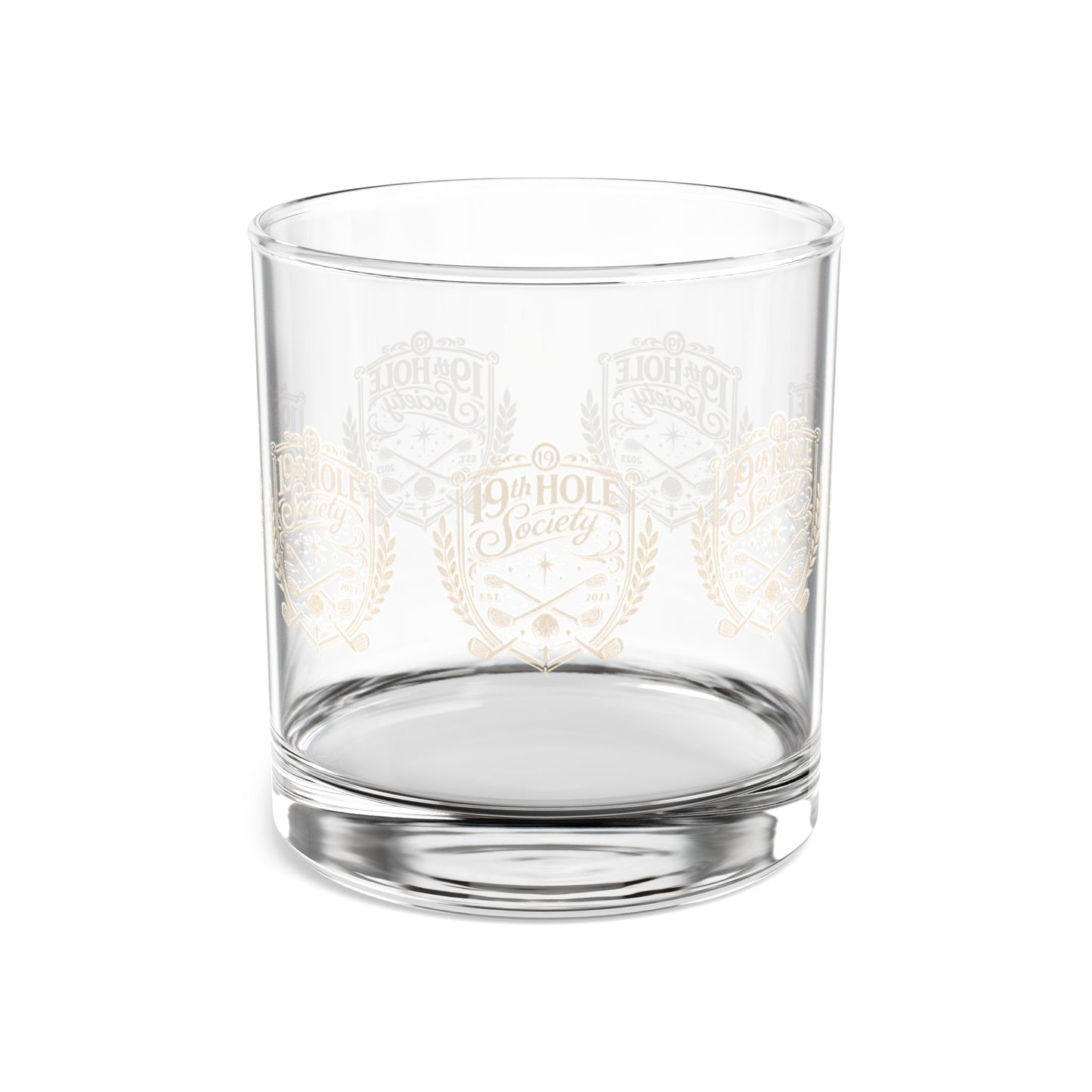 19th Hole Society Golf Glass Tumbler | Premium Clubhouse Drinkware | Cream Crest Design
