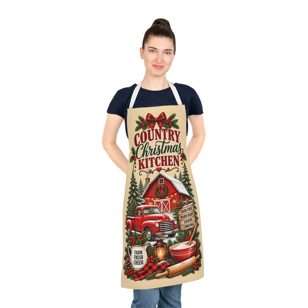 Country Christmas Kitchen Apron – Rustic Farmhouse Christmas Apron
