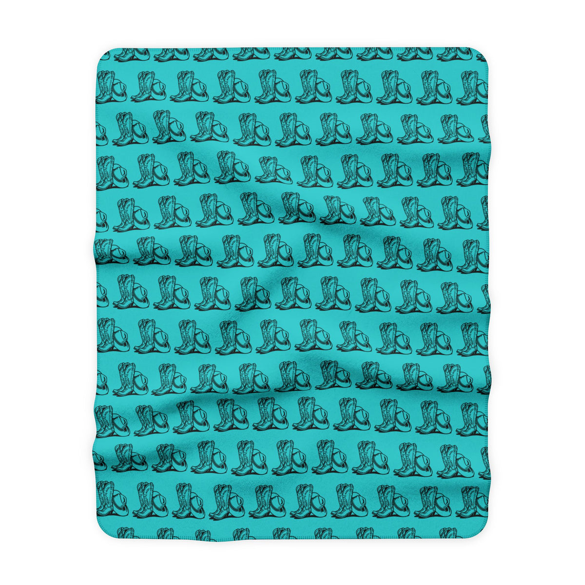 Cowboy Boots & Hat Turquoise Sherpa Throw Blanket