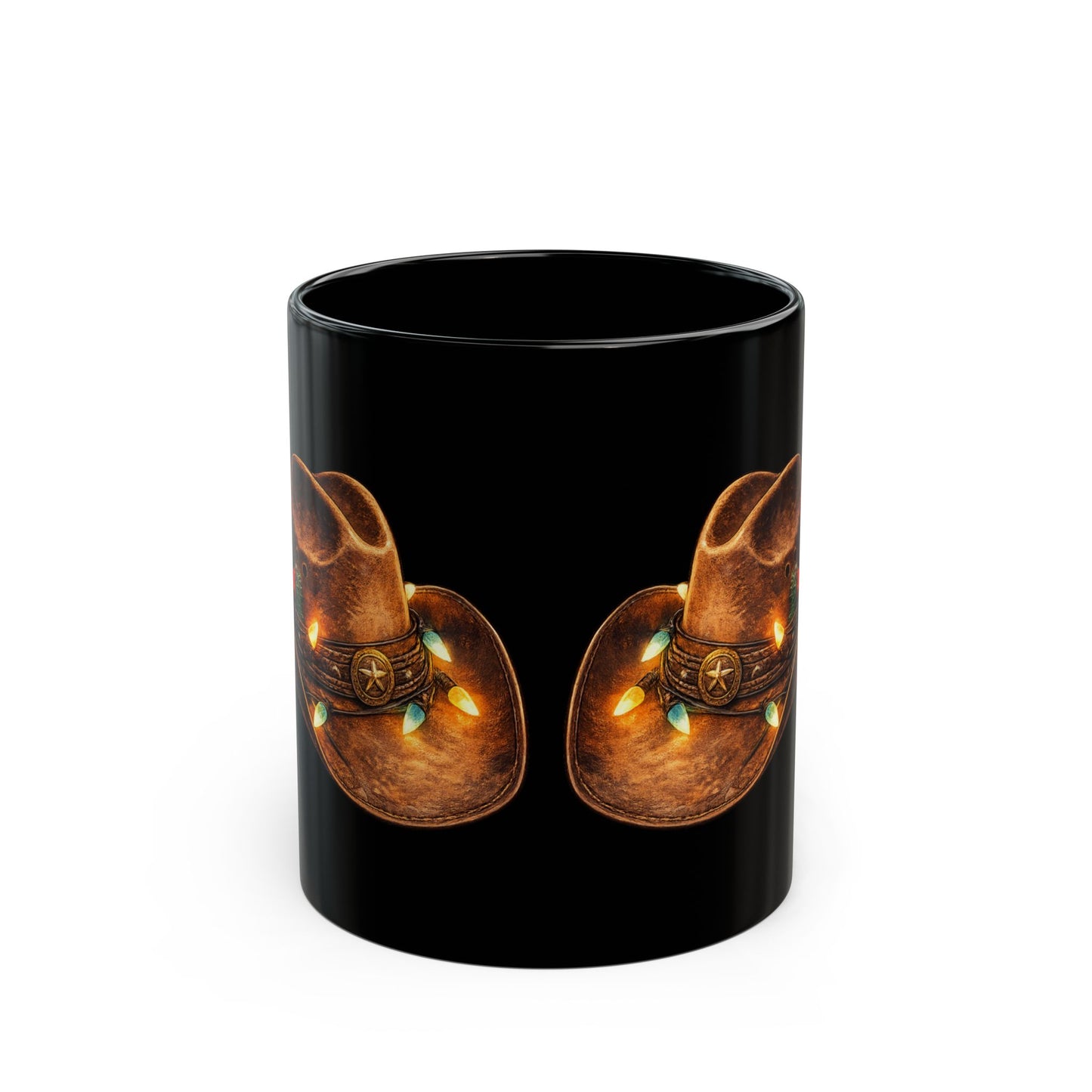 Country Christmas Cowboy Hat Mug – Black Ceramic Mug