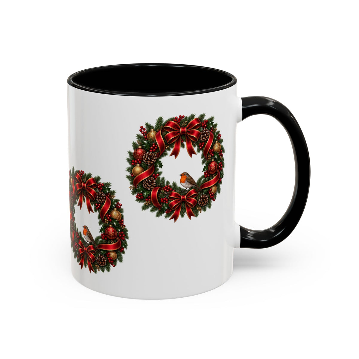 Christmas Wreath & Robin Accent Mug – Festive Christmas Mug