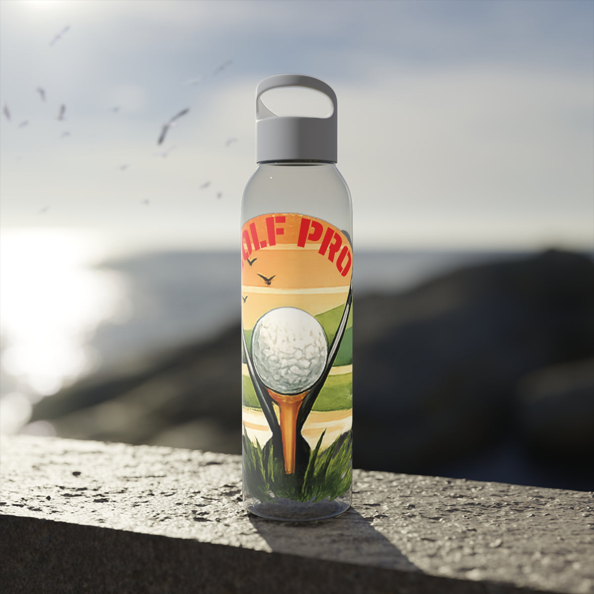 Gourde Golf Pro — Design rétro « Sunset » avec balle et tee de golf