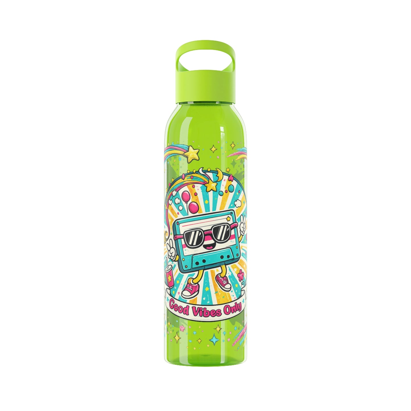 Retro Good Vibes Only Water Bottle | Colourful Reusable Drinks Bottle | Retro Cassette Bottle | 80s & 90s Inspired Hydration