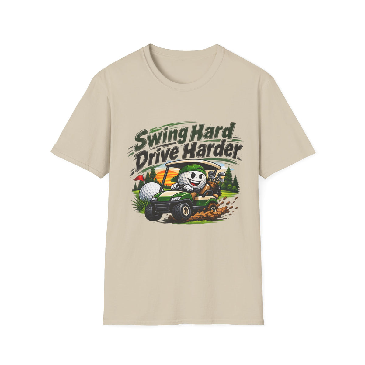 T-shirt Dessin Animé Chariot de Golf Swingue Fort Frappe Encore Plus Fort T-shirt Drôle de Golf