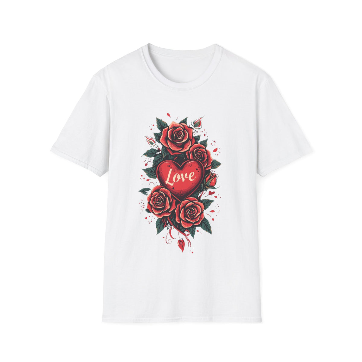 Rotes Rosenherz-T-Shirt mit floralem Tattoo-Motiv