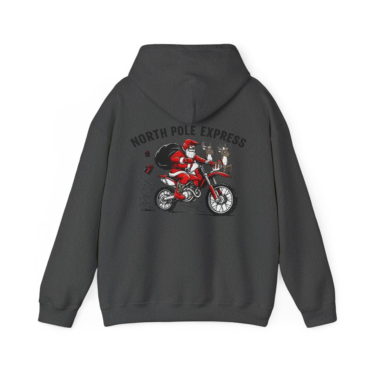 North Pole Express Motocross Christmas Hoodie   Santa Dirt Bike