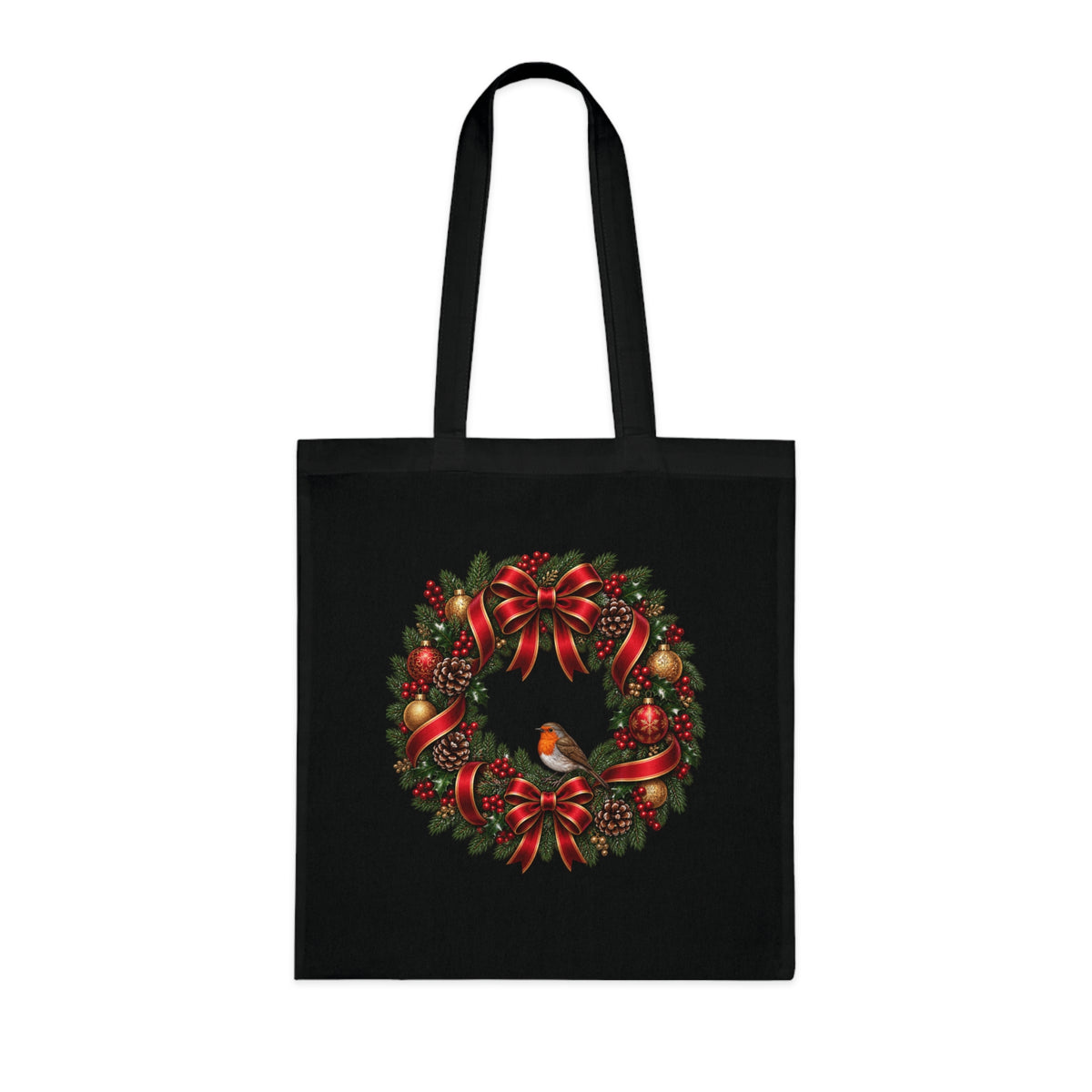 Christmas Wreath & Robin Cotton Tote Bag – Festive Christmas Bag