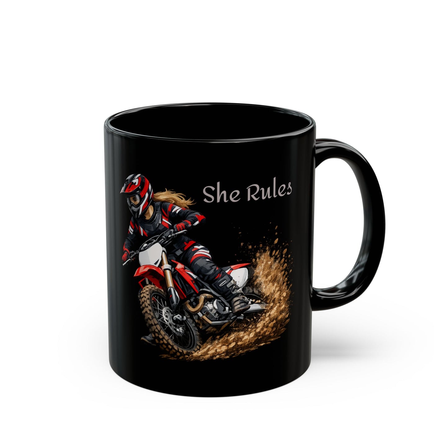 She Rides She Rules  Motocross Black Mug