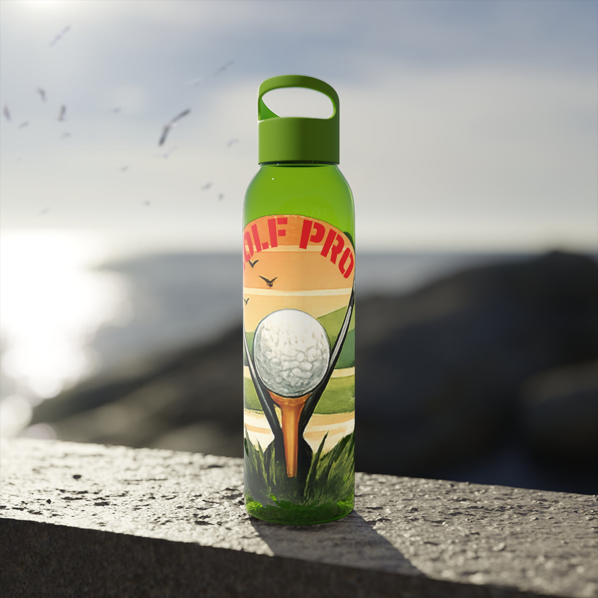 Gourde Golf Pro — Design rétro « Sunset » avec balle et tee de golf