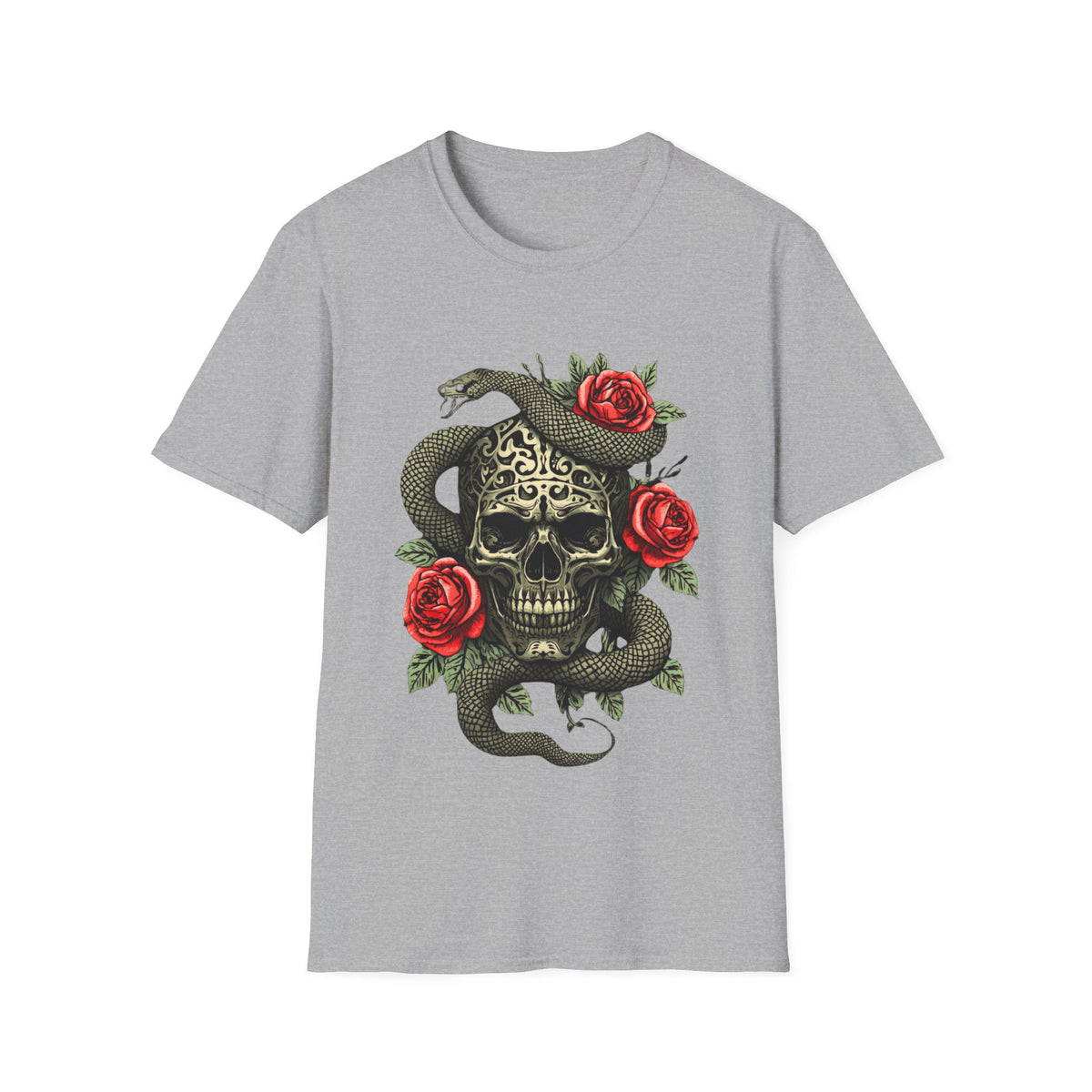 Totenkopf Schlange & Rose Grafik T-Shirt  Iron Skull Design