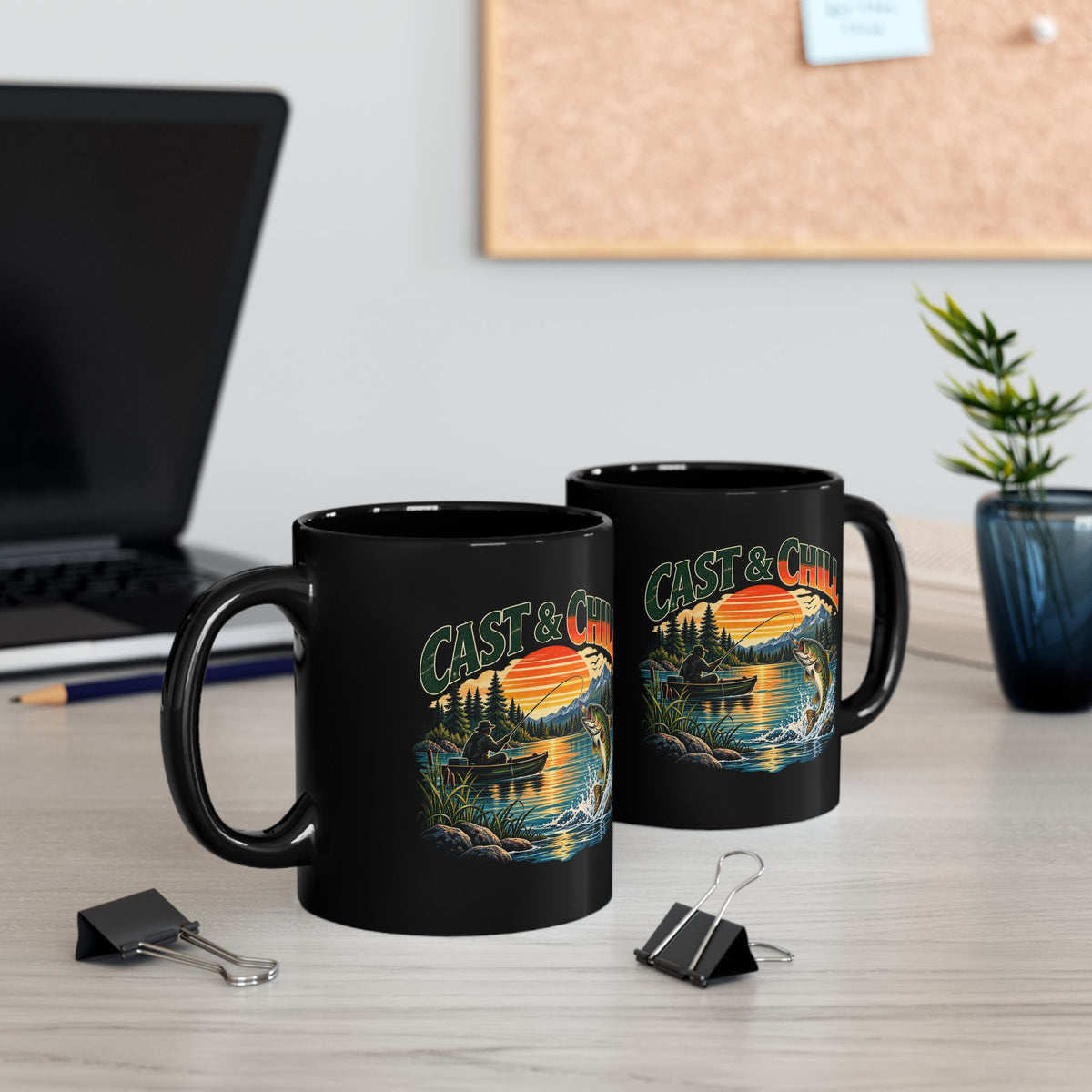 Cast & Chill Black Fishing Mug – Vintage Angler Mug