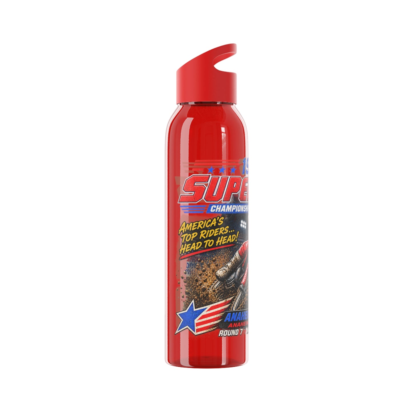 Supercross 1986 Moto Racing Water Bottle  Retro Motocross Champion Design