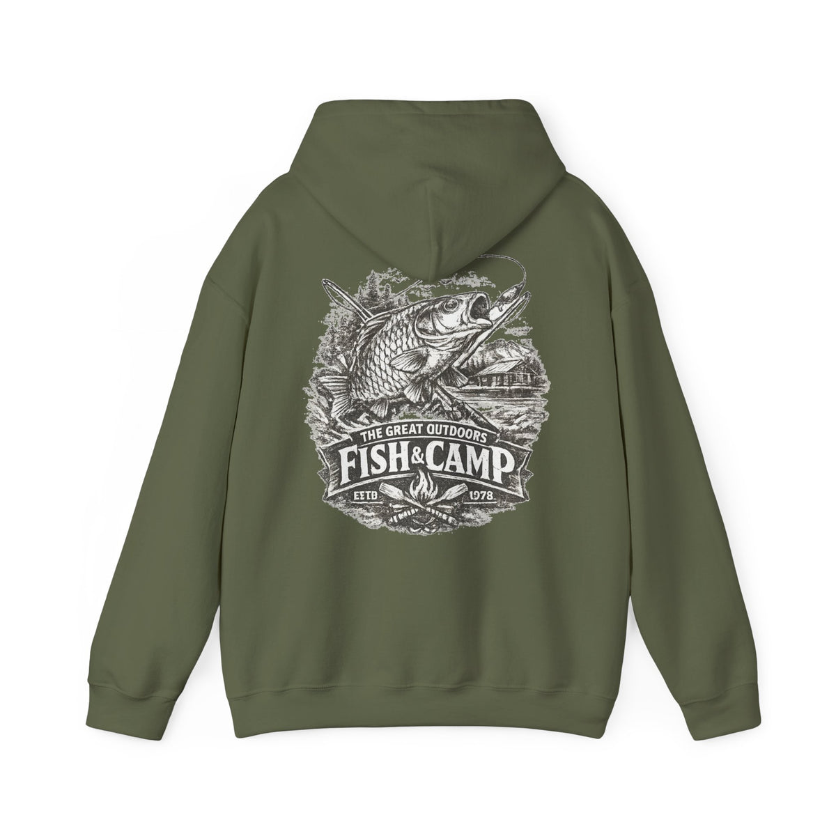 Fish and Camp Unisex Retro-Illustration-Kapuzenpullover
