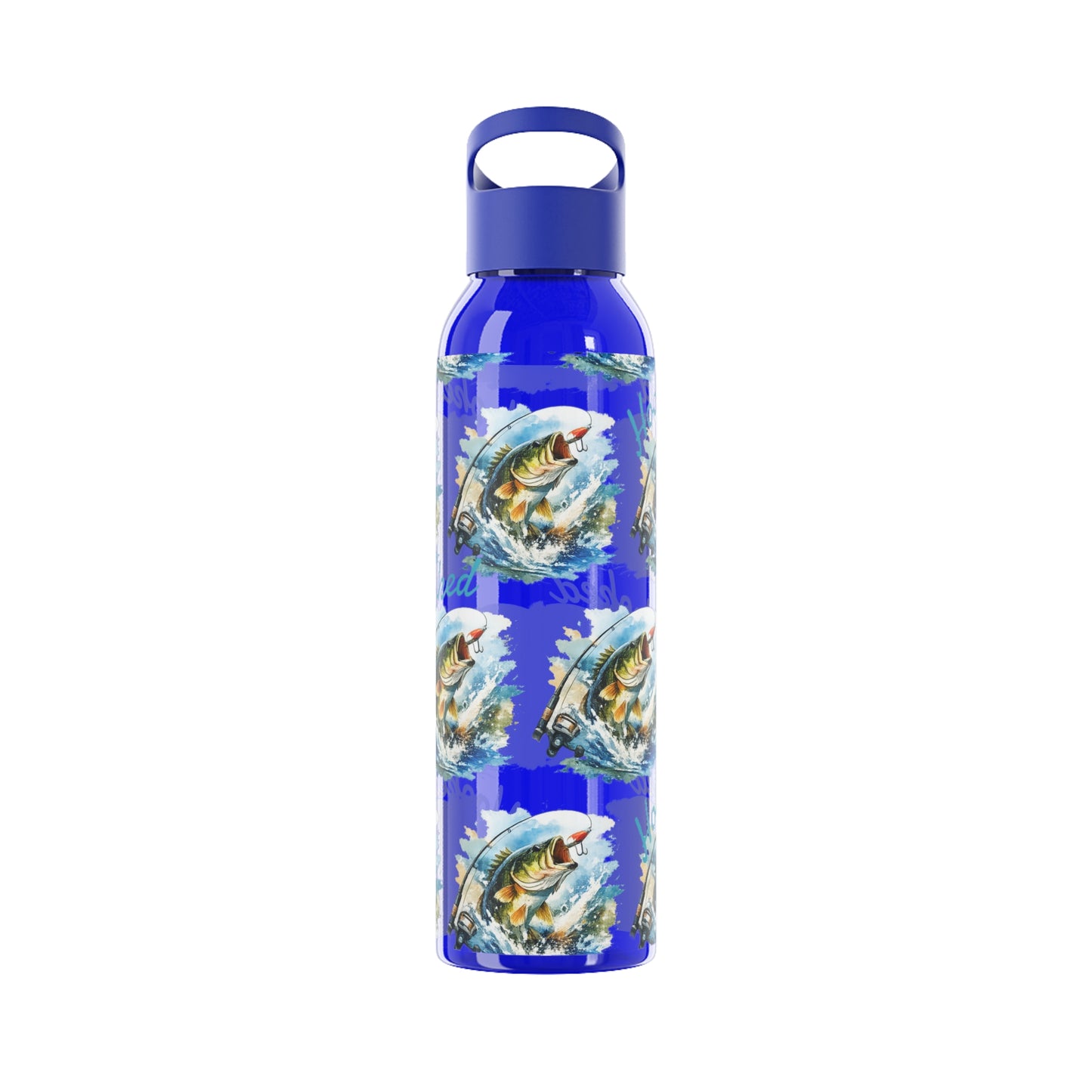 Bouteille d'eau graphique de pêche, poisson accroché, éclaboussures, bouteille de boisson
