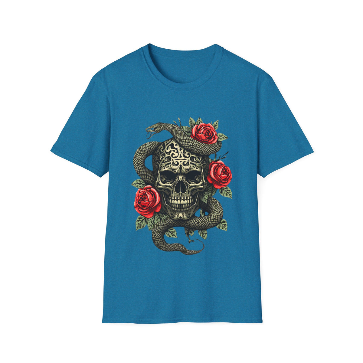 Totenkopf Schlange & Rose Grafik T-Shirt  Iron Skull Design