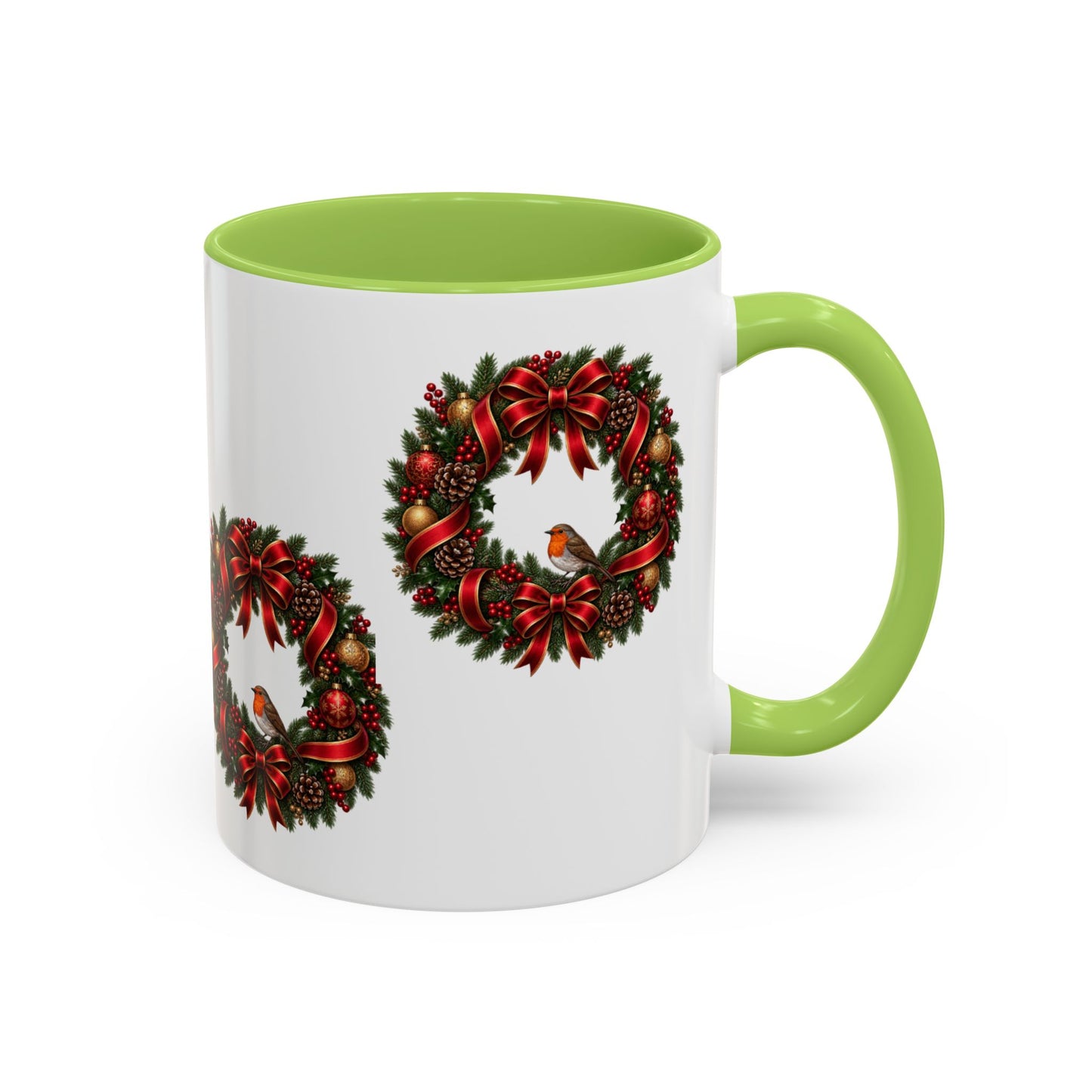 Christmas Wreath & Robin Accent Mug – Festive Christmas Mug