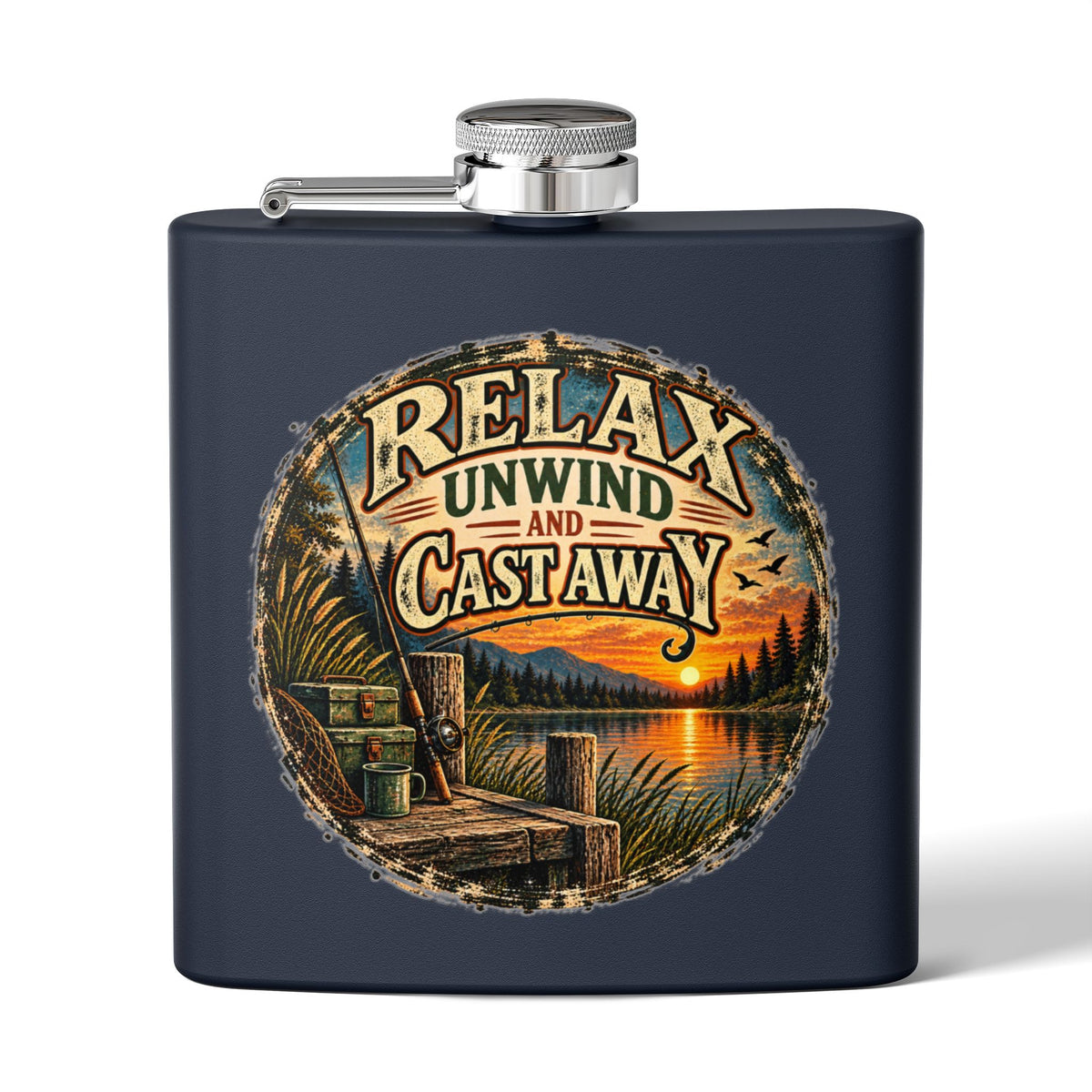 Relax, Unwind & Cast Away Hip Flask – Vintage Fishing Flask