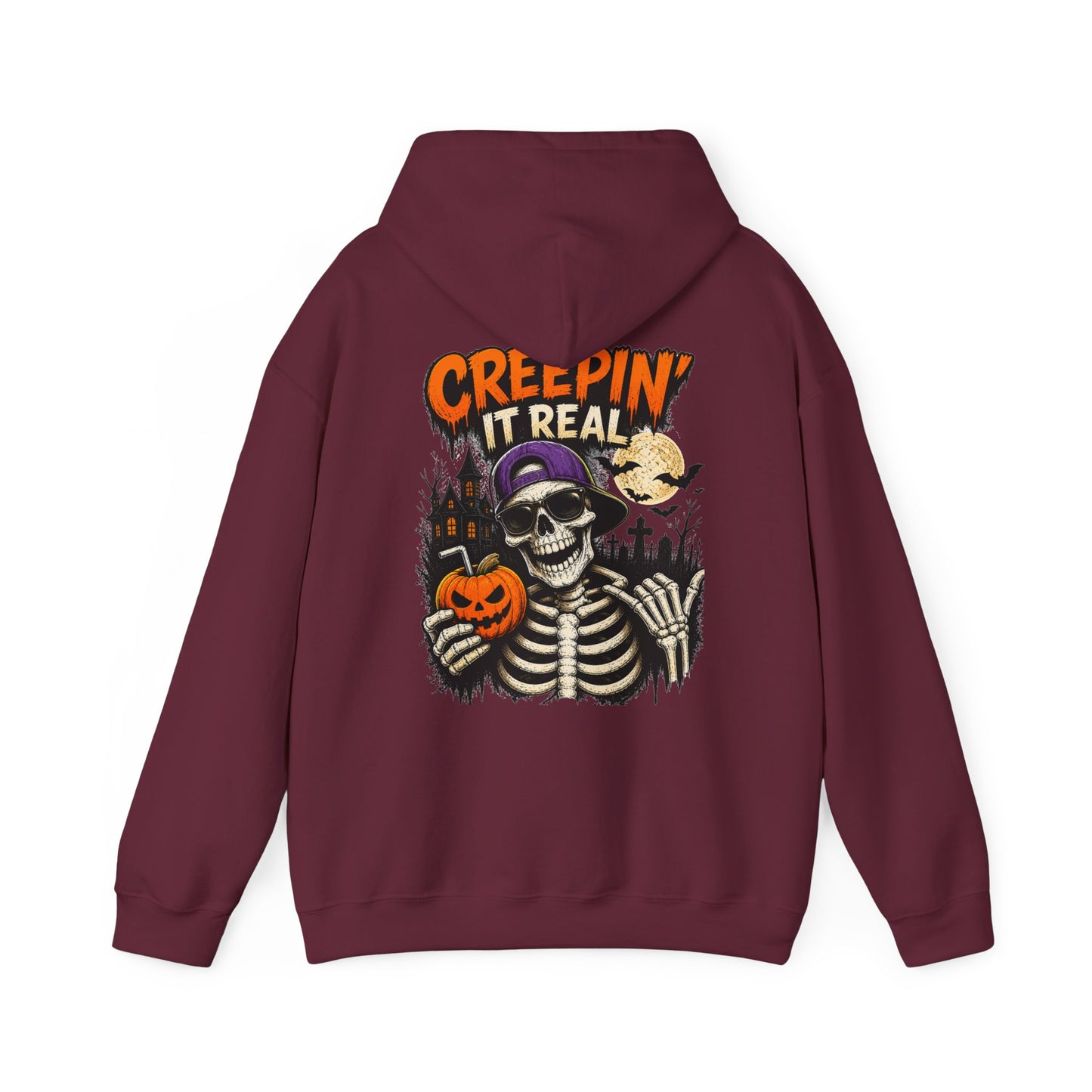 Creepin’ It Real Halloween Hoodie – Unisex Skeleton Graphic Hoodie
