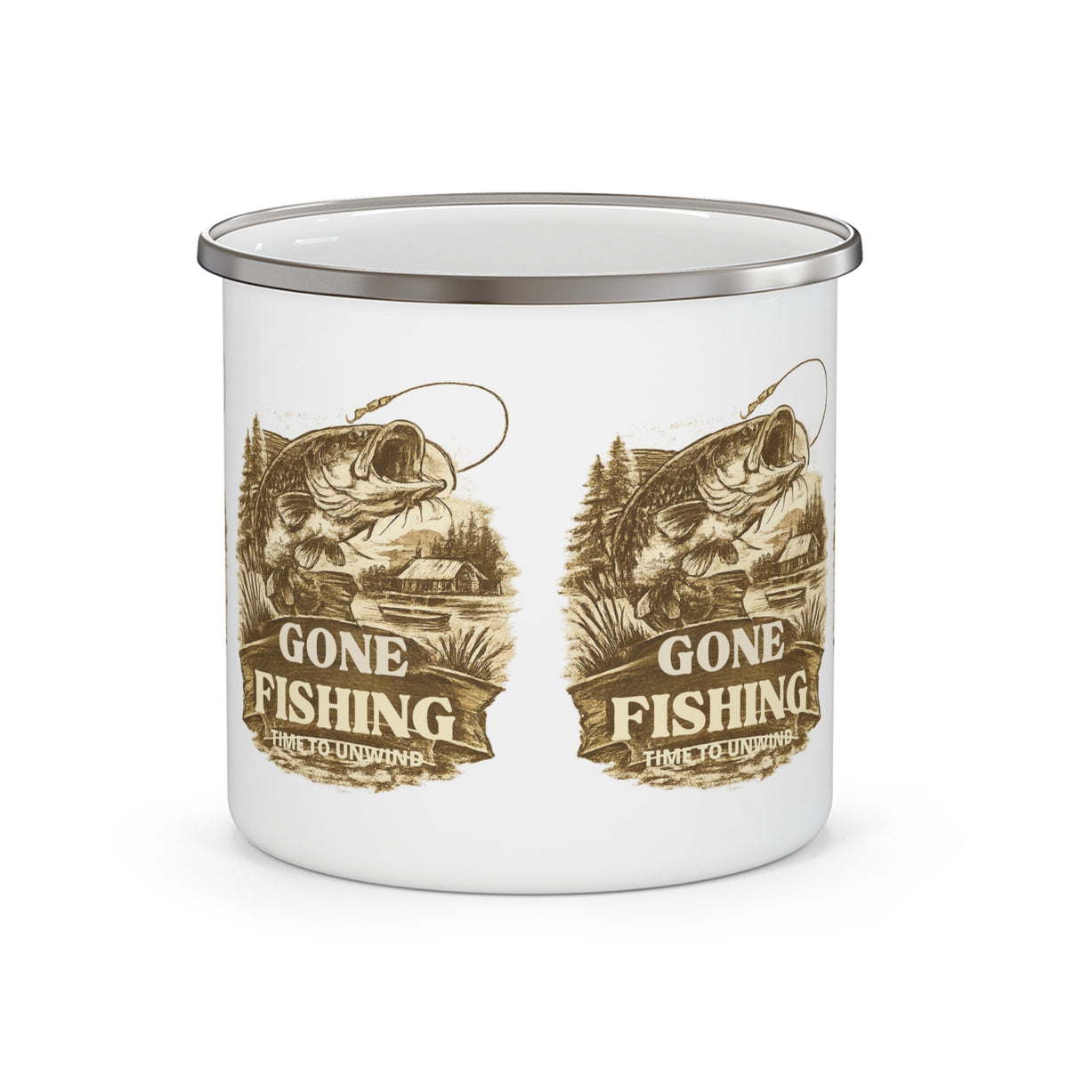 Gone Fishing Enamel Mug – Time to Unwind Fishing Mug