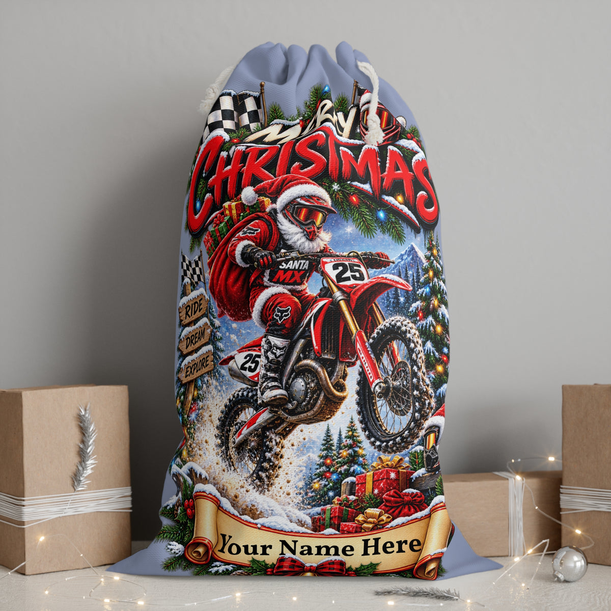 Personalised Motocross Christmas Sack – Santa MX Gift Sack