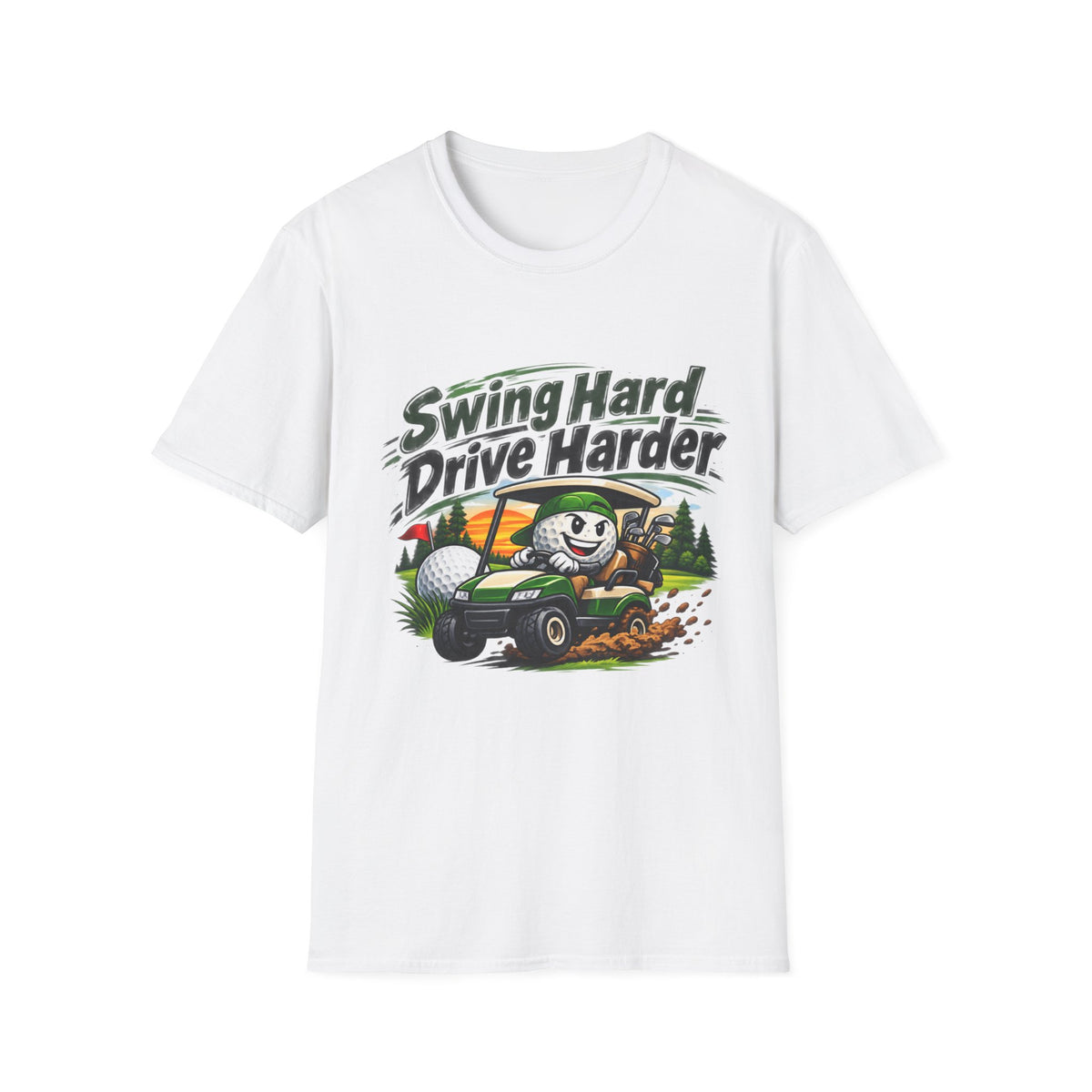 T-shirt Dessin Animé Chariot de Golf Swingue Fort Frappe Encore Plus Fort T-shirt Drôle de Golf