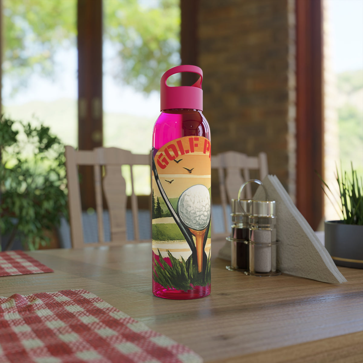 Gourde Golf Pro — Design rétro « Sunset » avec balle et tee de golf