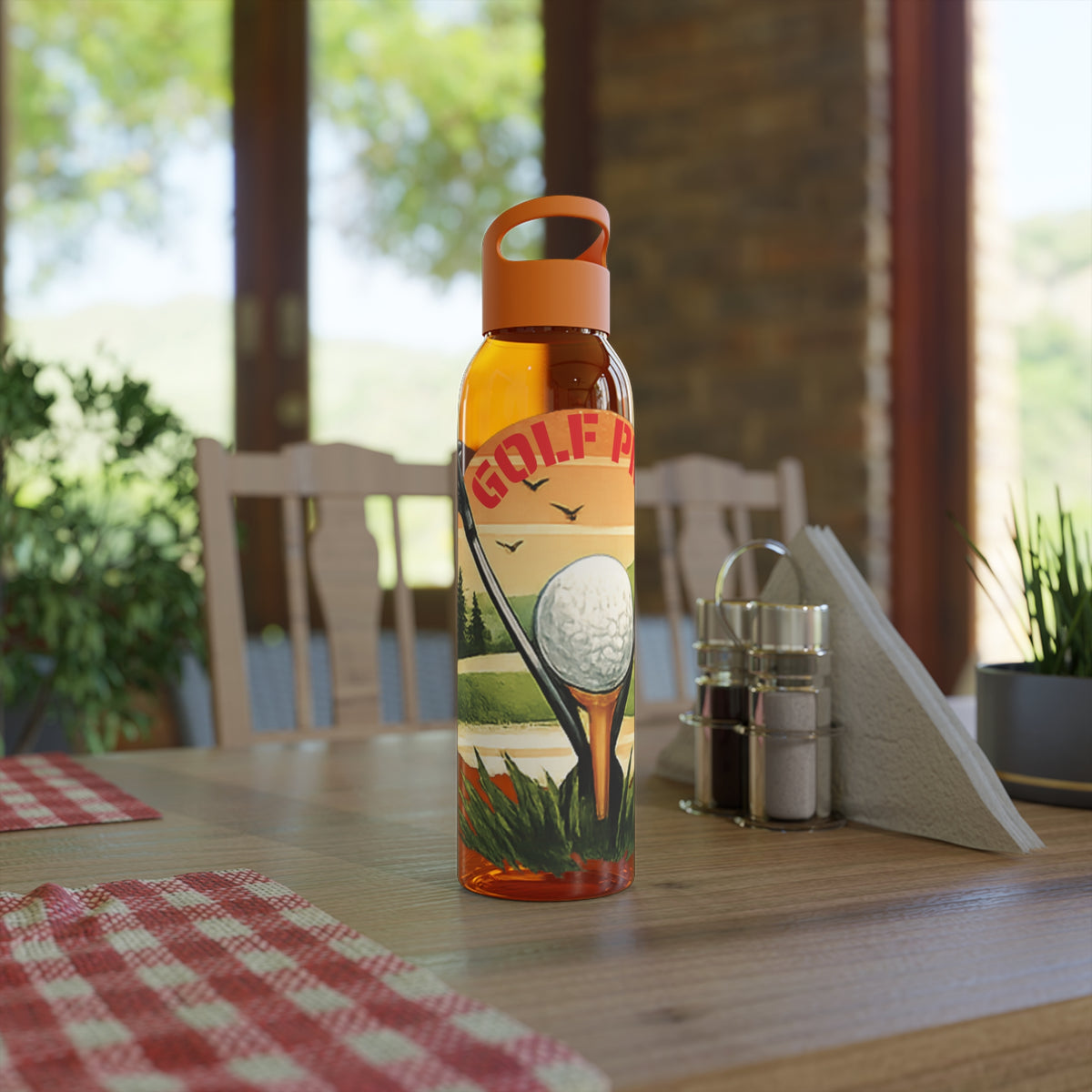 Gourde Golf Pro — Design rétro « Sunset » avec balle et tee de golf