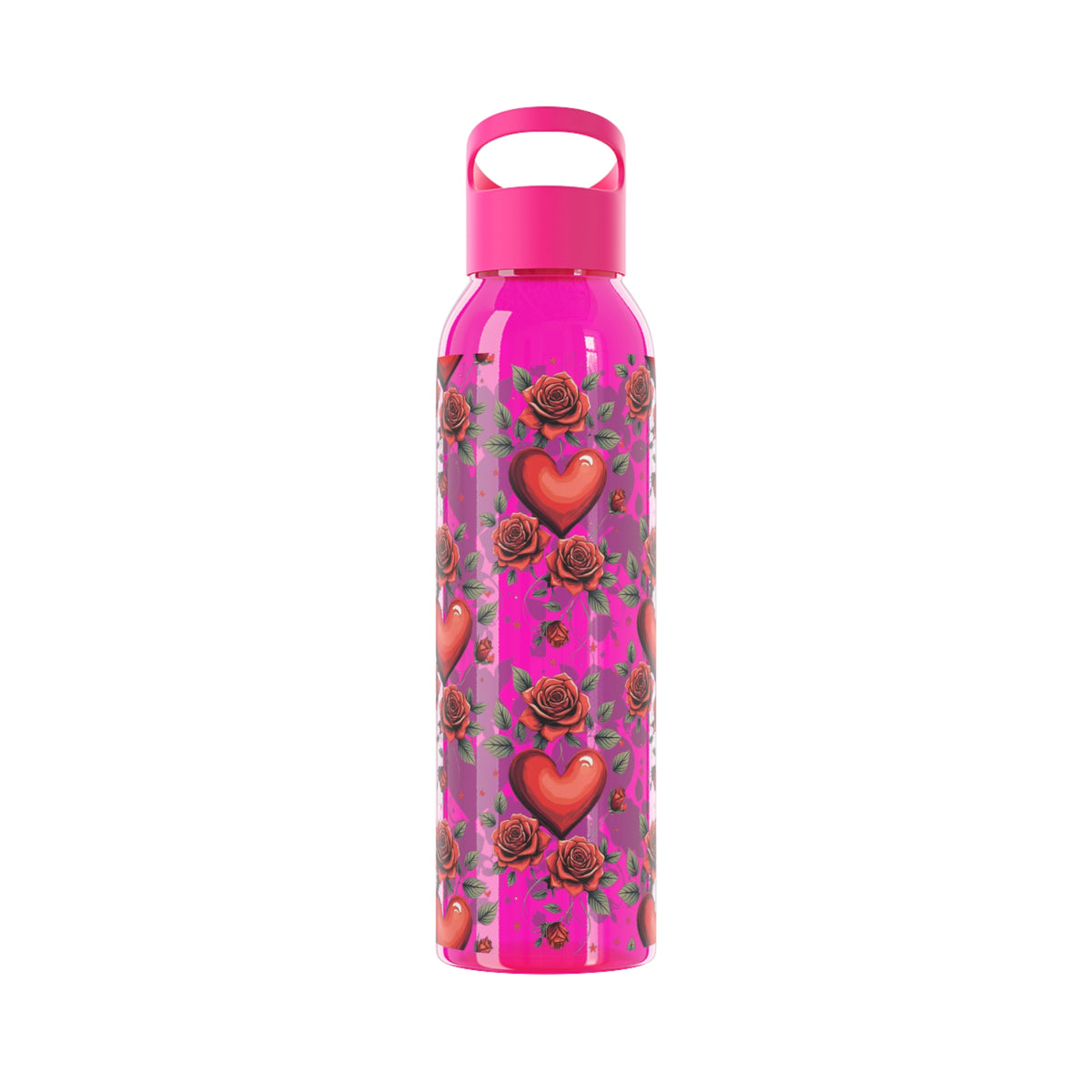 Wasserflasche mit Herz- & Rosenmuster — Blumen-Kunststoffflasche