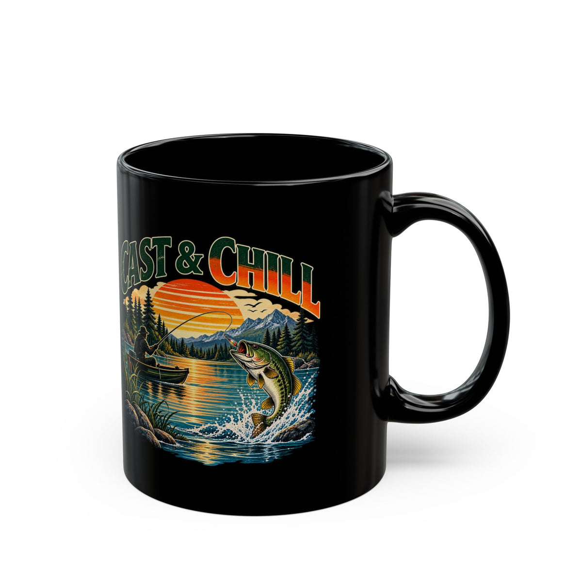 Cast & Chill Black Fishing Mug – Vintage Angler Mug