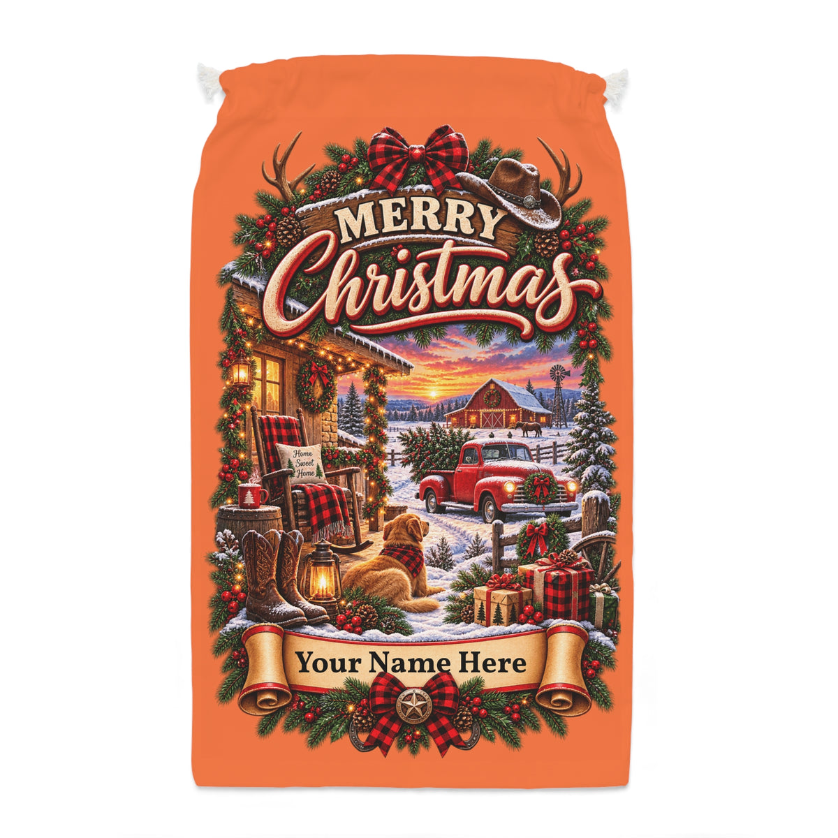 Personalised Country Christmas Gift Sack – Rustic Farmhouse Christmas Sack
