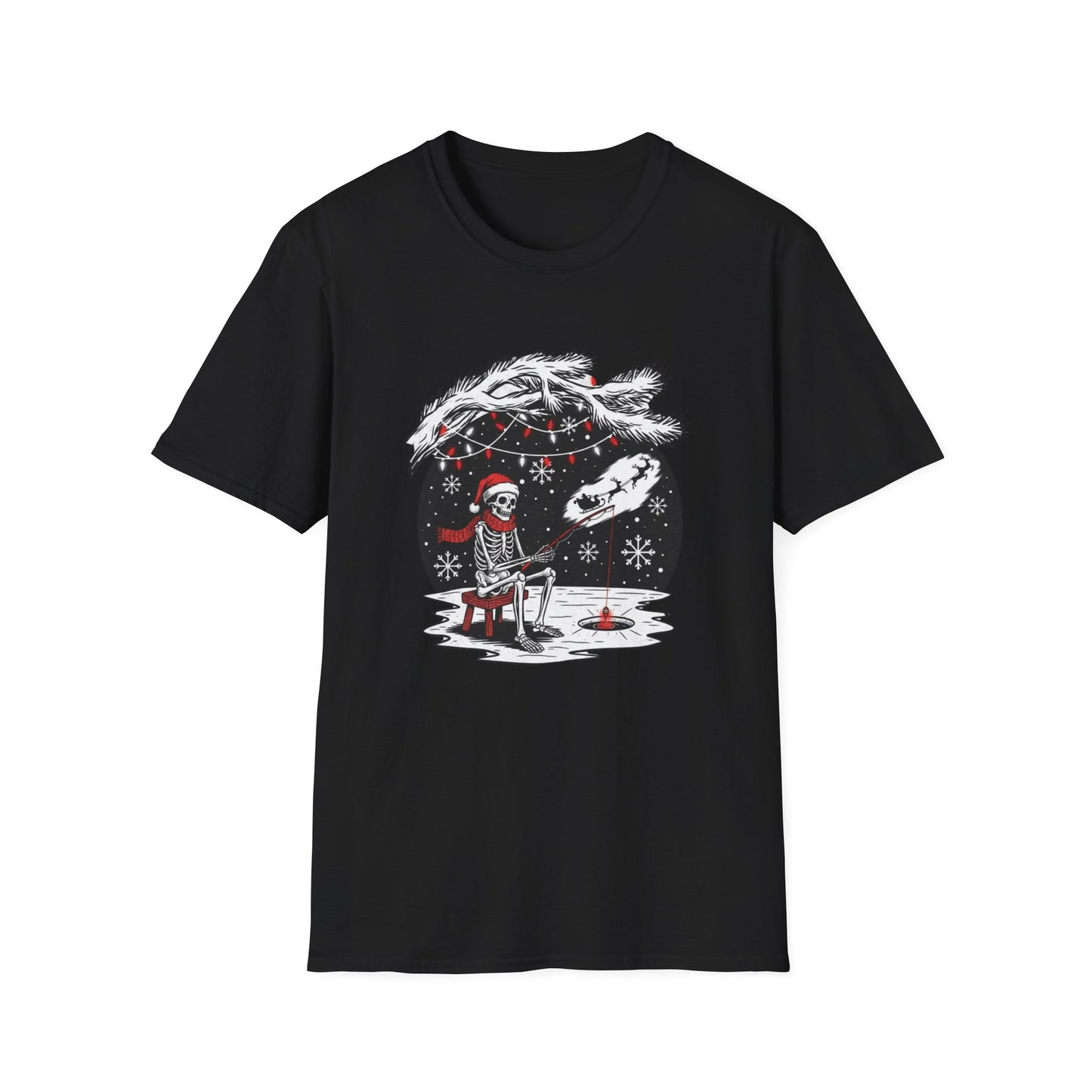 Merry Fishing Christmas T-Shirt – Festive Skeleton Fishing Tee