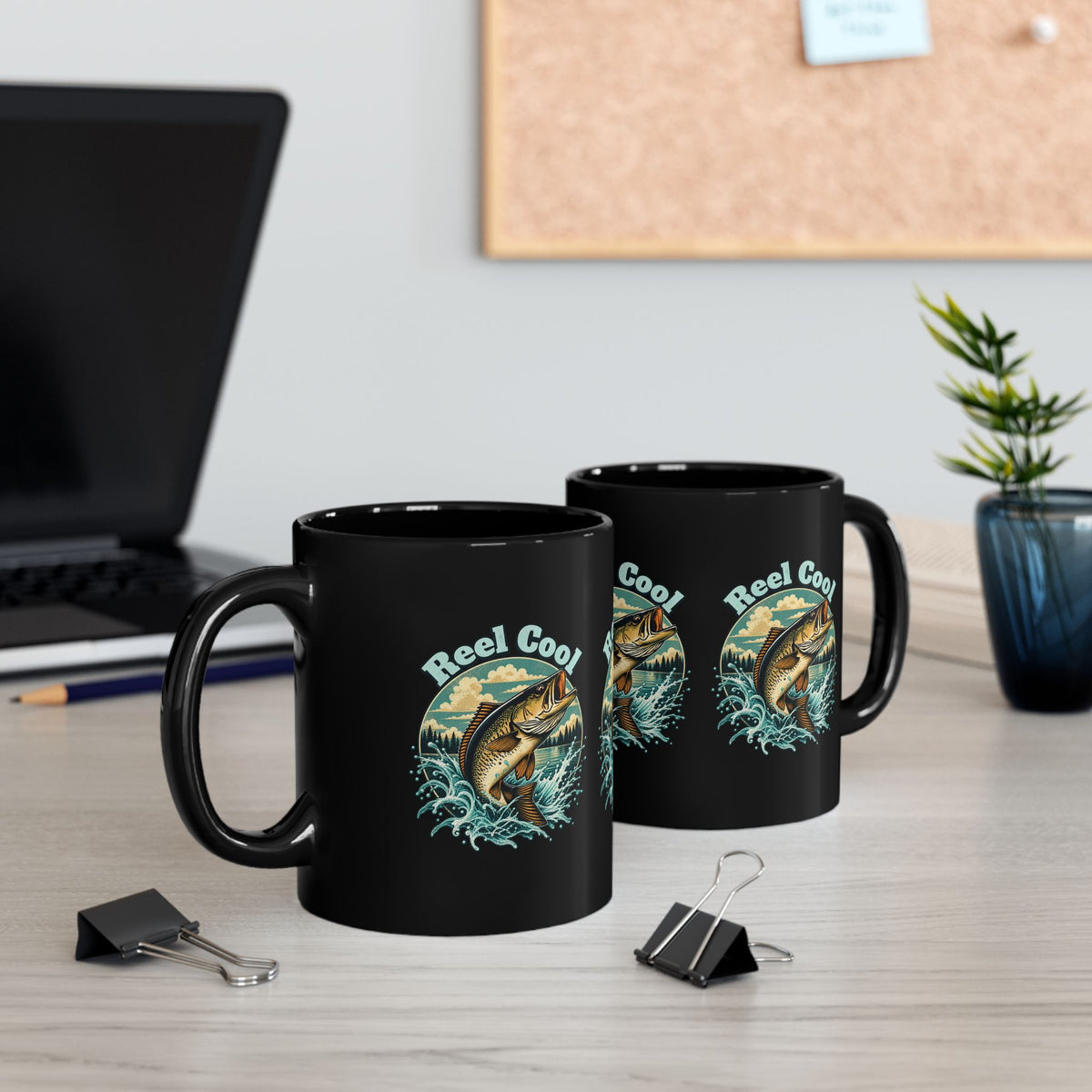 Reel Cool Black Fishing Mug – Retro Angler Mug