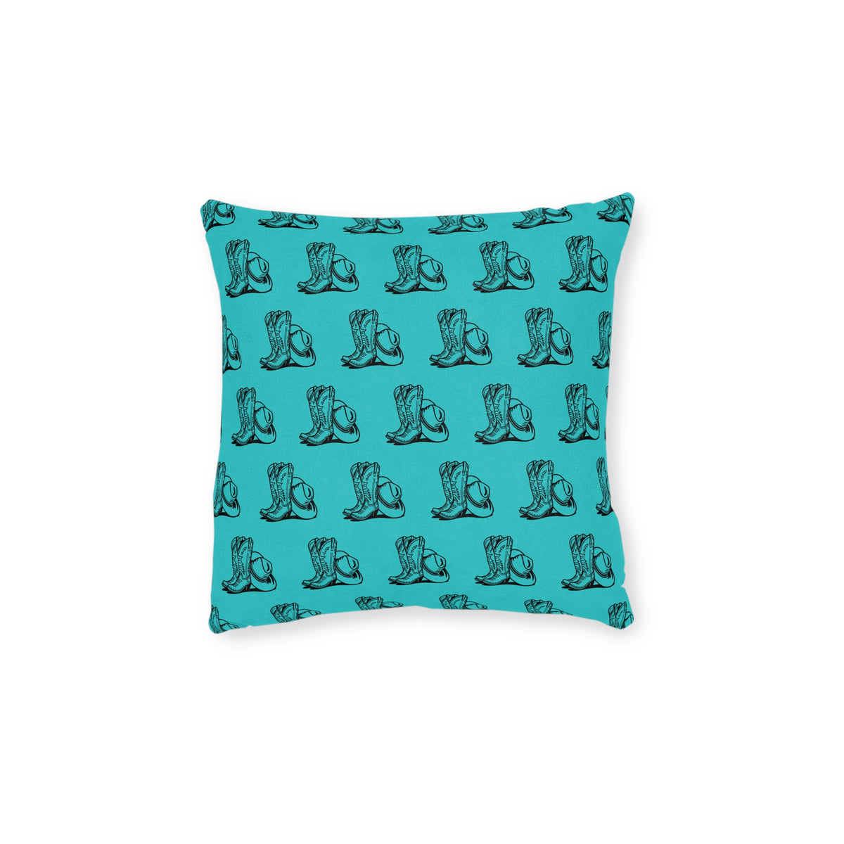 Teal Cowboy Boot Pattern Square Pillow — Western Accent Throw Pillow