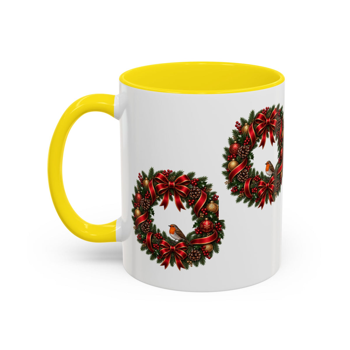 Christmas Wreath & Robin Accent Mug – Festive Christmas Mug