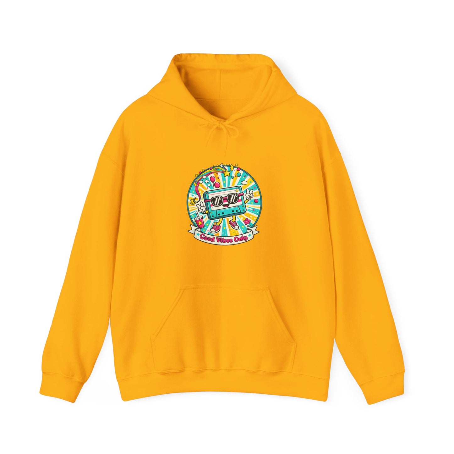 Retro Good Vibes Only Hoodie  Colourful Retro Cassette Hoodie  80s and 90s Inspired Unisex Hooded Sweatshirt