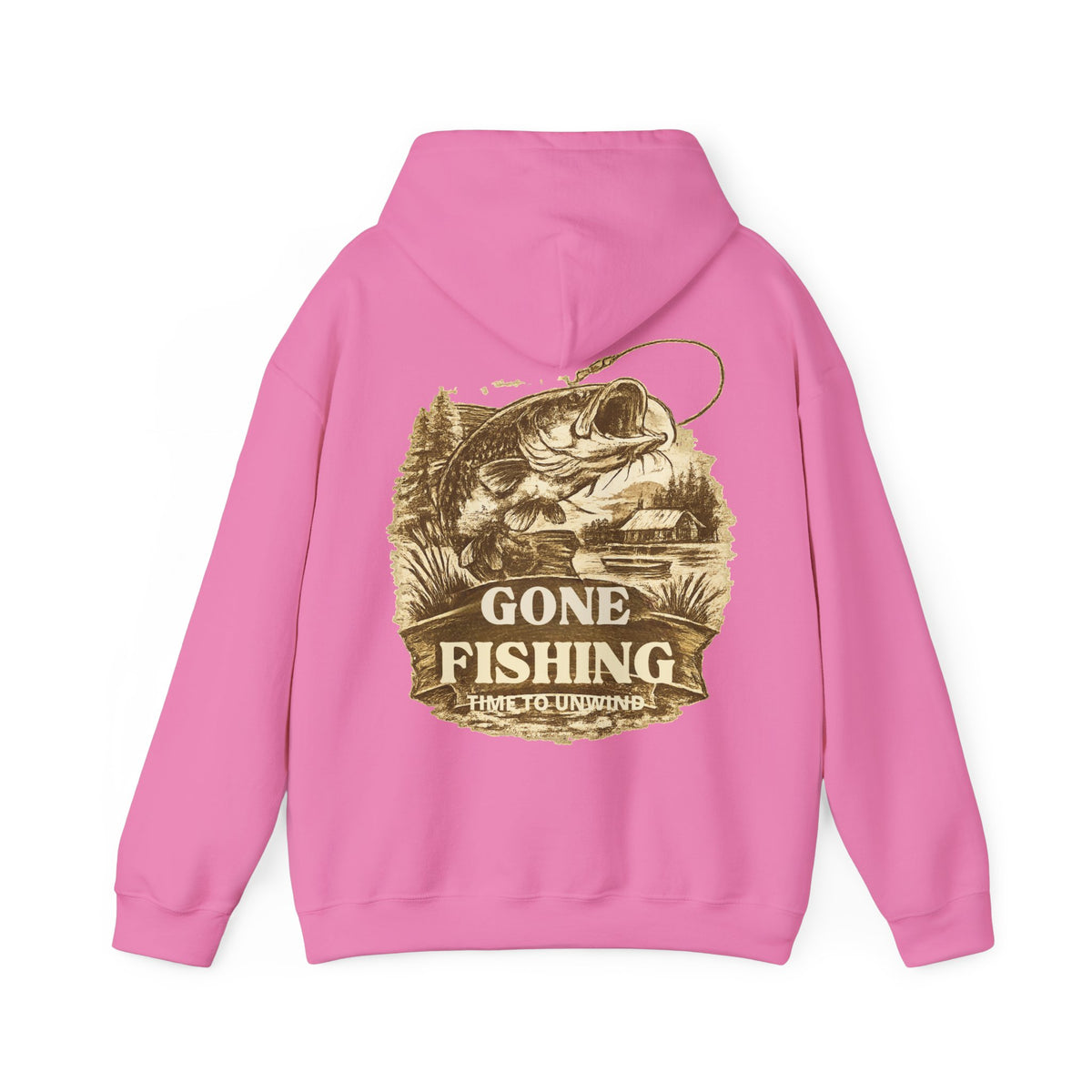 Gone Fishing Hoodie – Vintage Sepia Back Print Fishing Hoodie