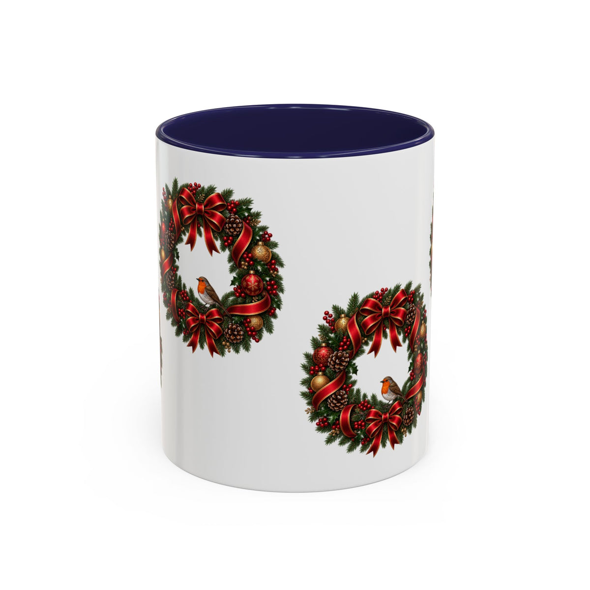 Christmas Wreath & Robin Accent Mug – Festive Christmas Mug