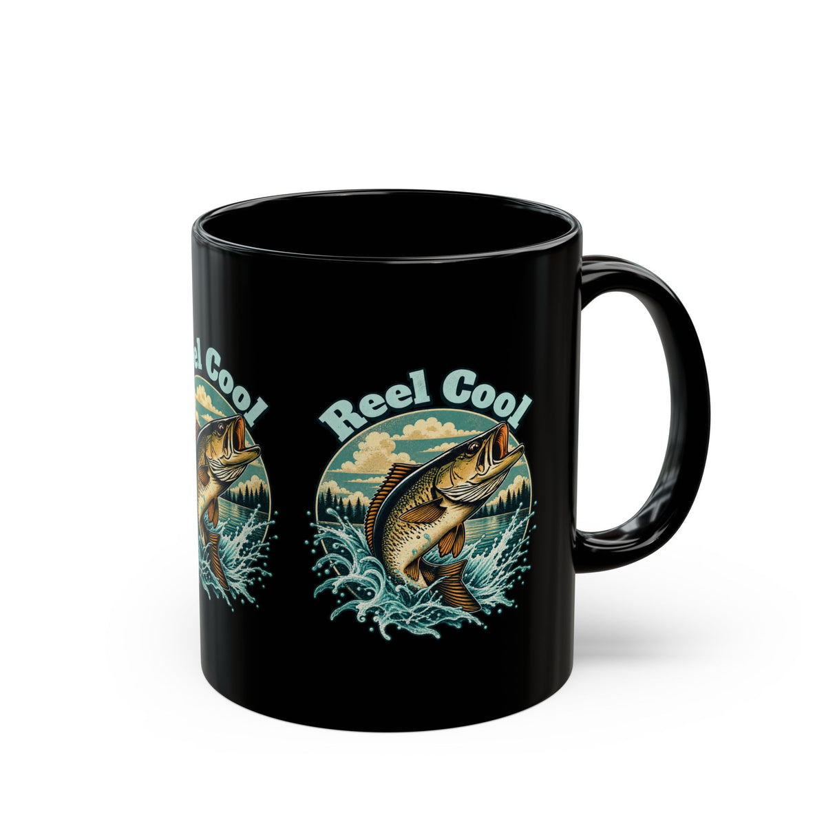 Reel Cool Black Fishing Mug – Retro Angler Mug