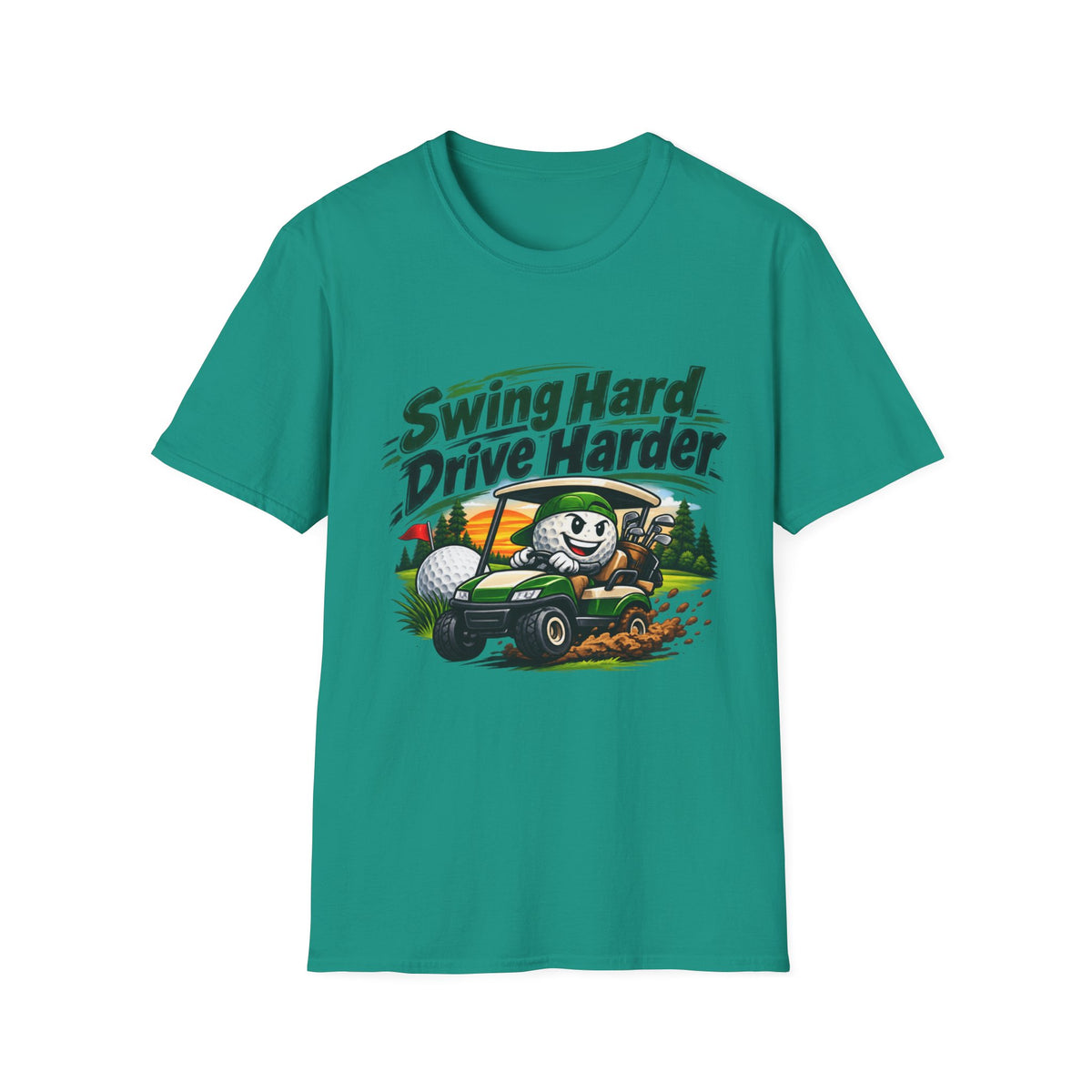 T-shirt Dessin Animé Chariot de Golf Swingue Fort Frappe Encore Plus Fort T-shirt Drôle de Golf