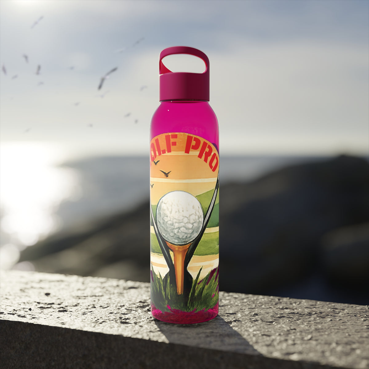 Gourde Golf Pro — Design rétro « Sunset » avec balle et tee de golf
