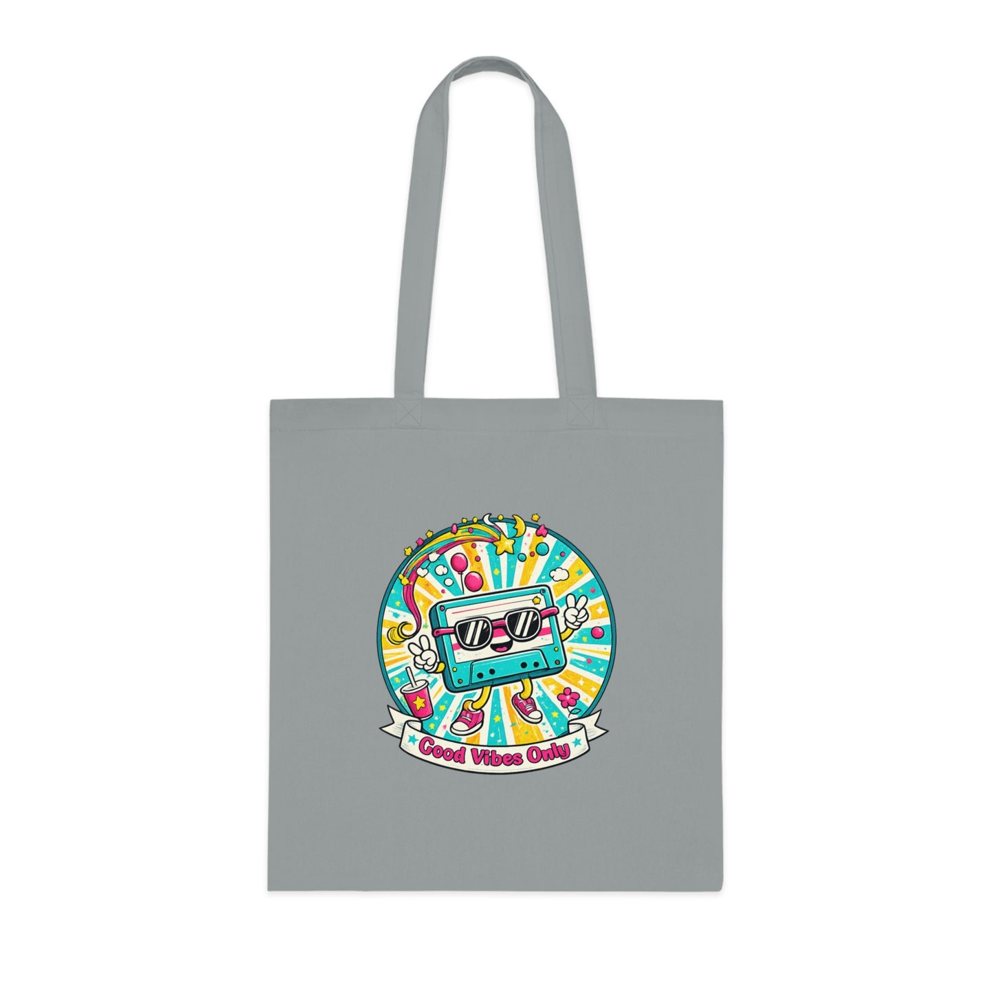 Retro Good Vibes Only Tote Bag | Colourful Cotton Shopping Bag | Reusable Retro Tote | 80s and  90s Inspired Gift