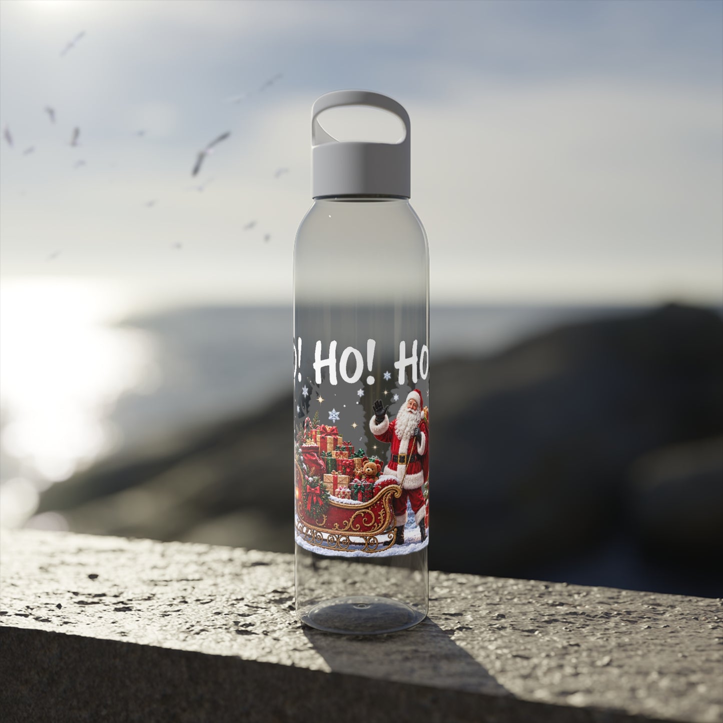 Ho Ho Ho Santa Christmas Water Bottle – Festive Sleigh Design