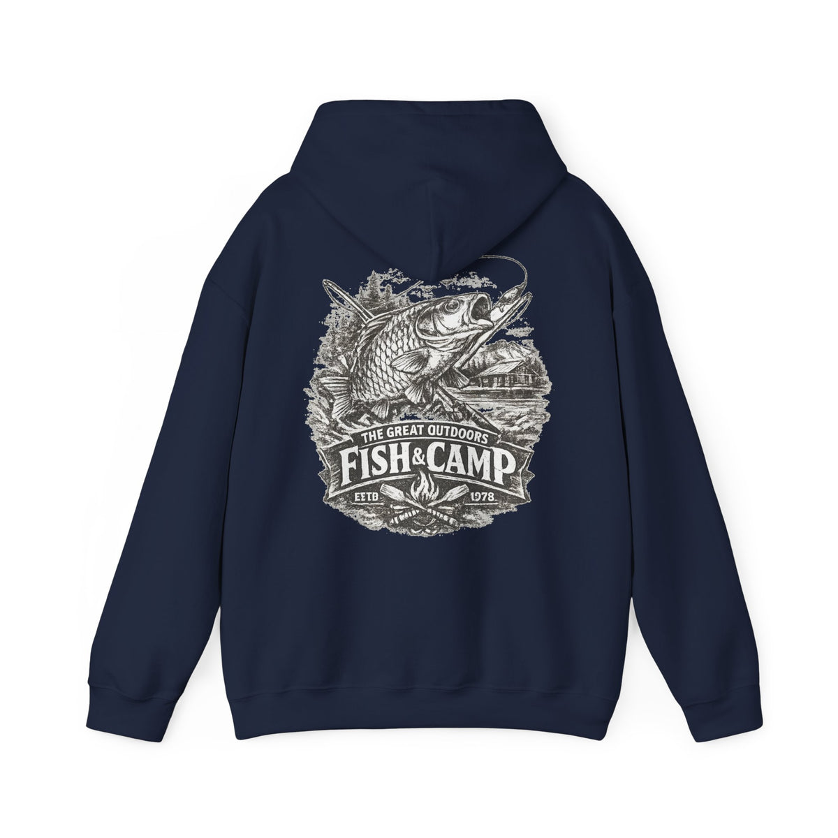 Fish and Camp Unisex Retro-Illustration-Kapuzenpullover