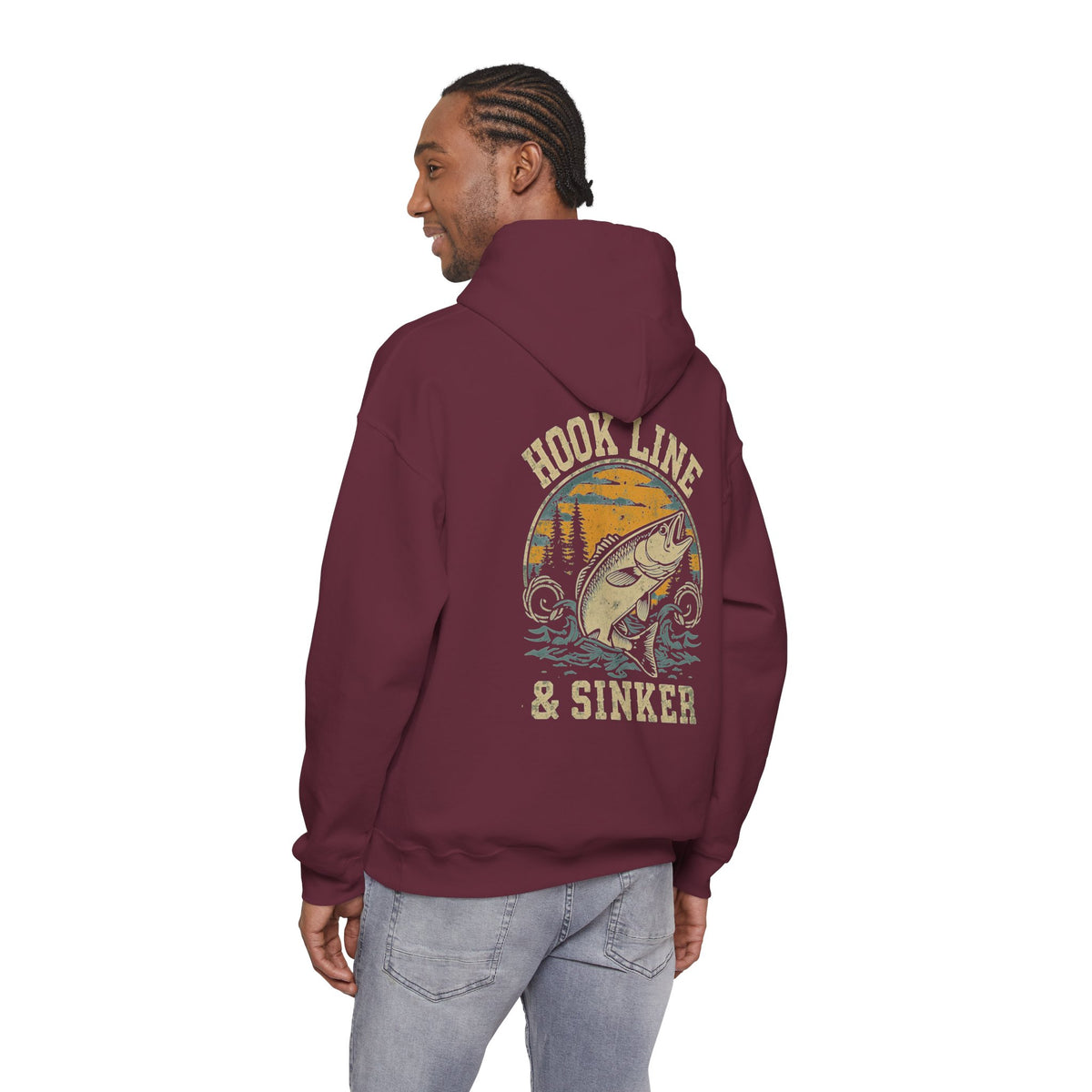 Fishing Hoodie Hook Line and Sinker Retro Look Fishing Hoodie
