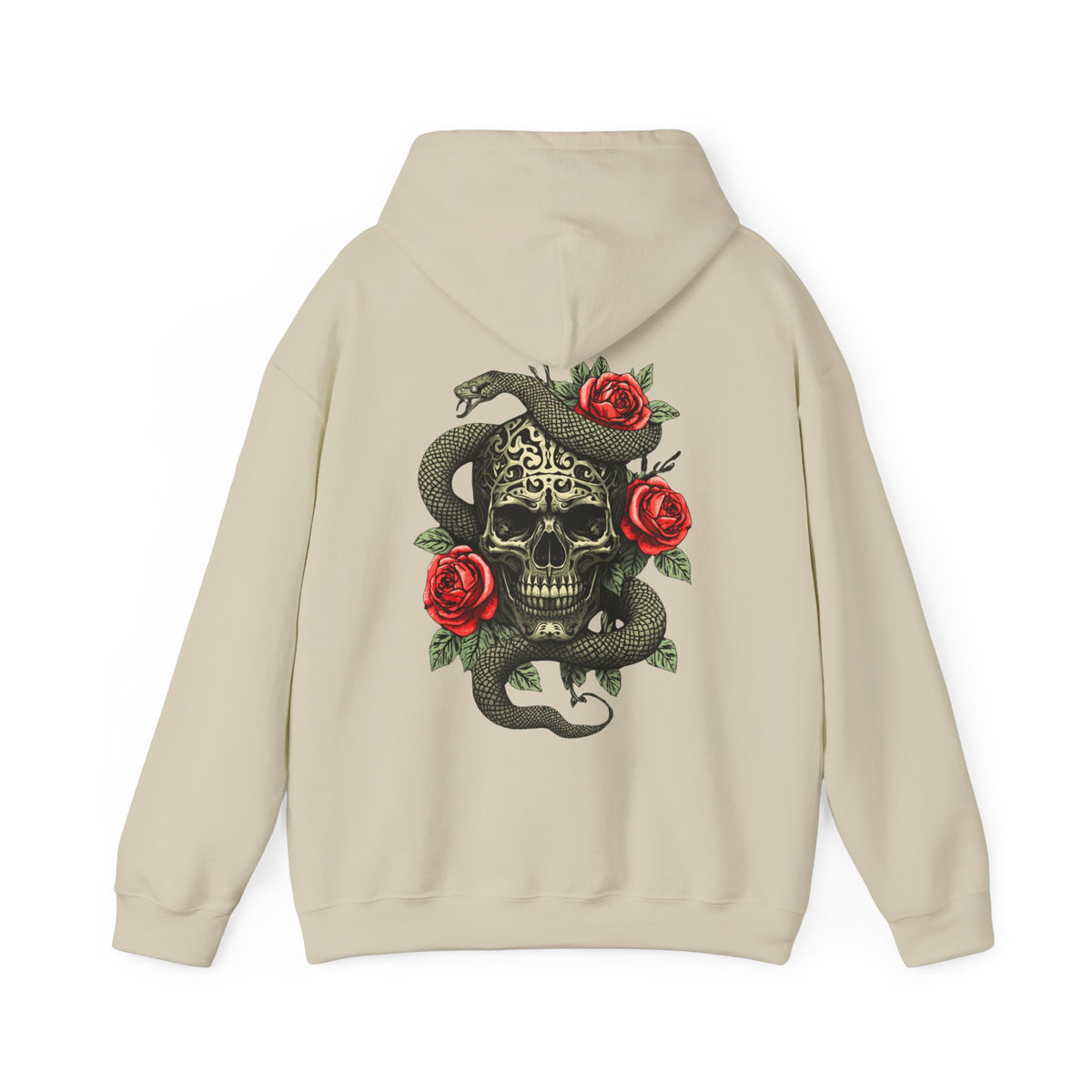 Kapuzenpullover Eiserner Schädel mit Schlange und Rosen | Rückendruck
