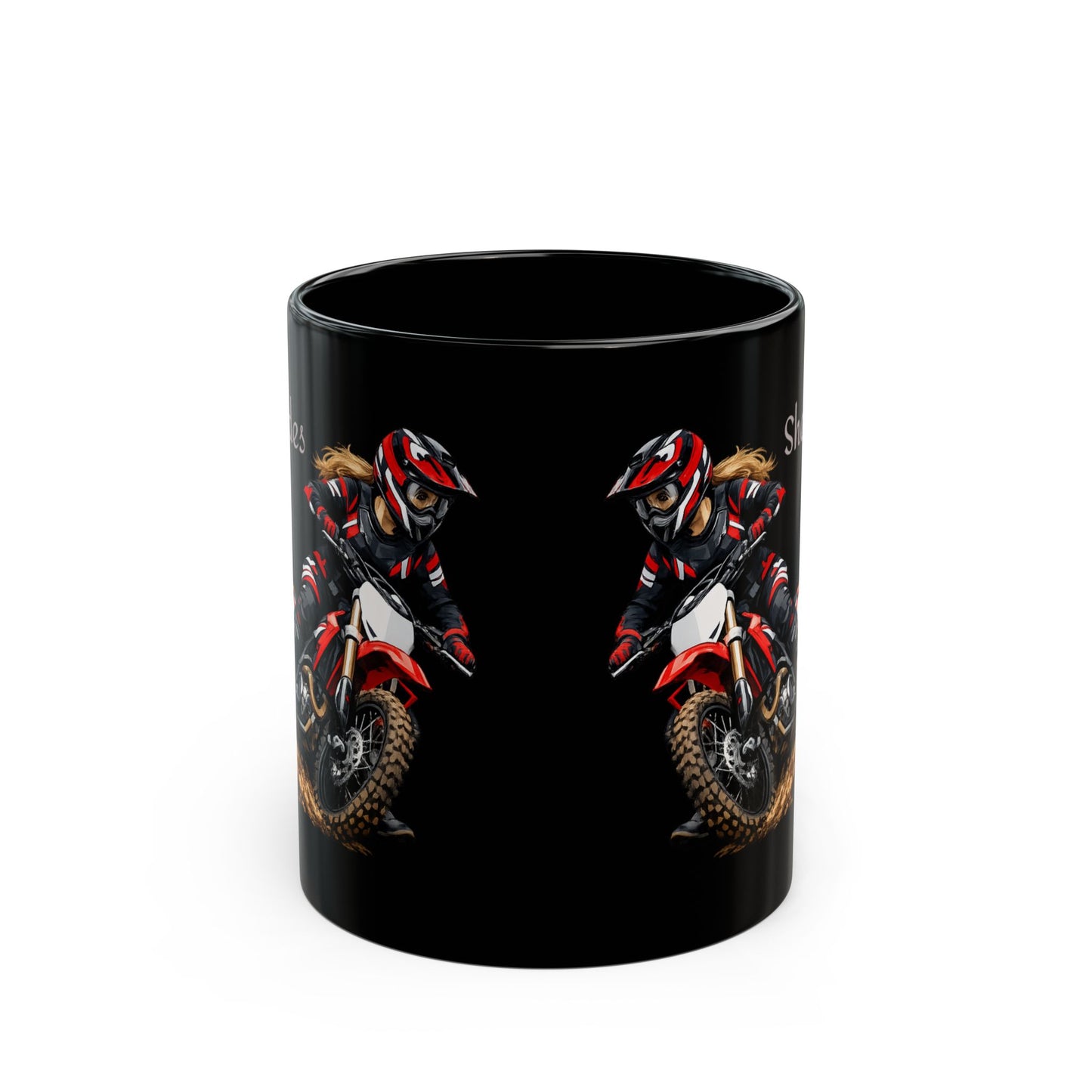 She Rides She Rules  Motocross Black Mug
