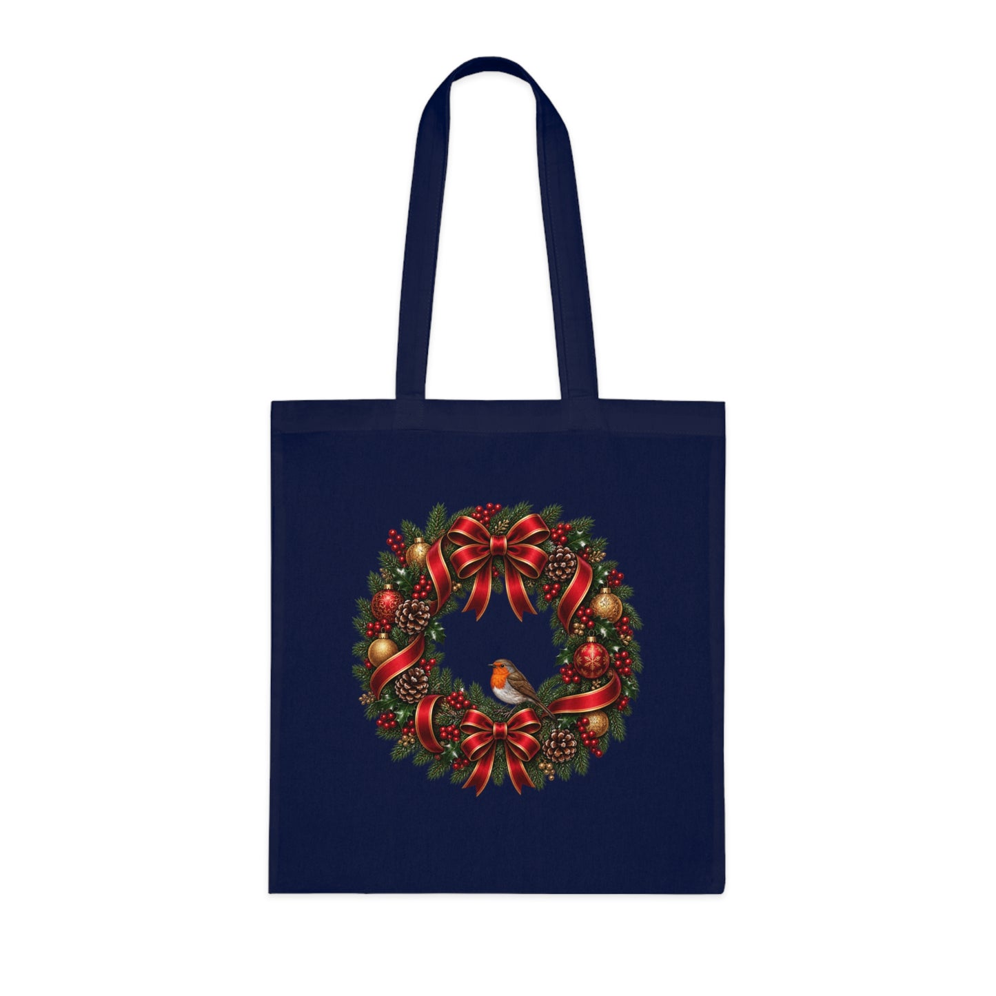 Christmas Wreath & Robin Cotton Tote Bag – Festive Christmas Bag