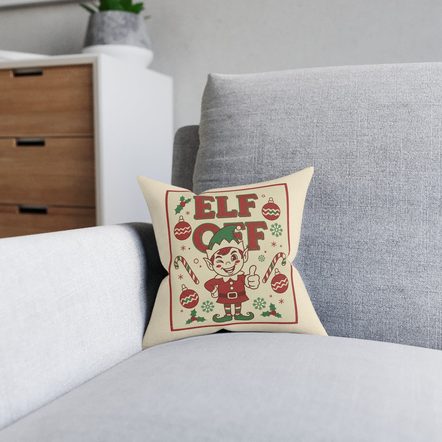 Elf Off Christmas Cushion – Funny Retro Festive Pillow