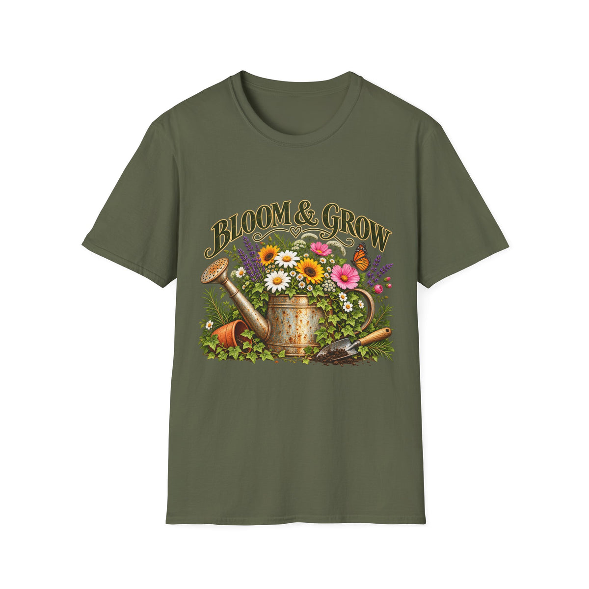 Bloom & Grow Vintage Garden – Front Print T-Shirt