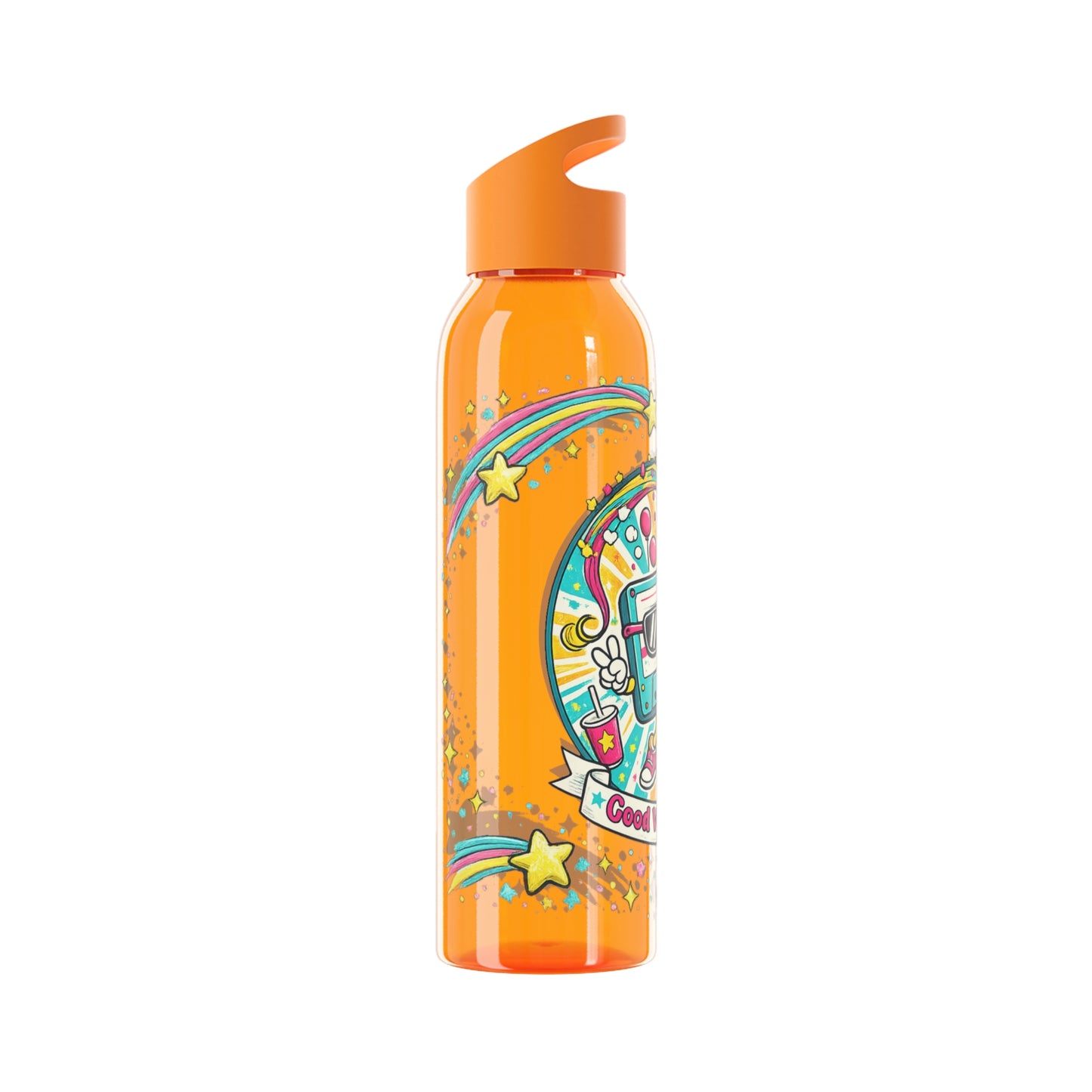 Retro Good Vibes Only Water Bottle | Colourful Reusable Drinks Bottle | Retro Cassette Bottle | 80s & 90s Inspired Hydration